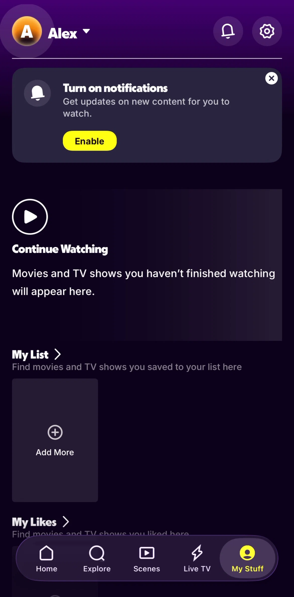 Tubi Screen screen in the Enabling notifications flow