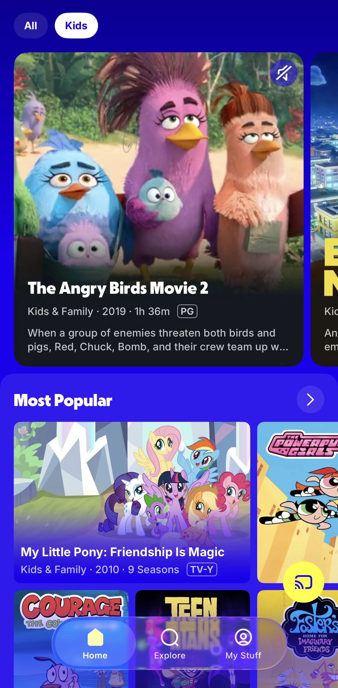 Tubi Screen screen in the Exiting Tubi Kids flow