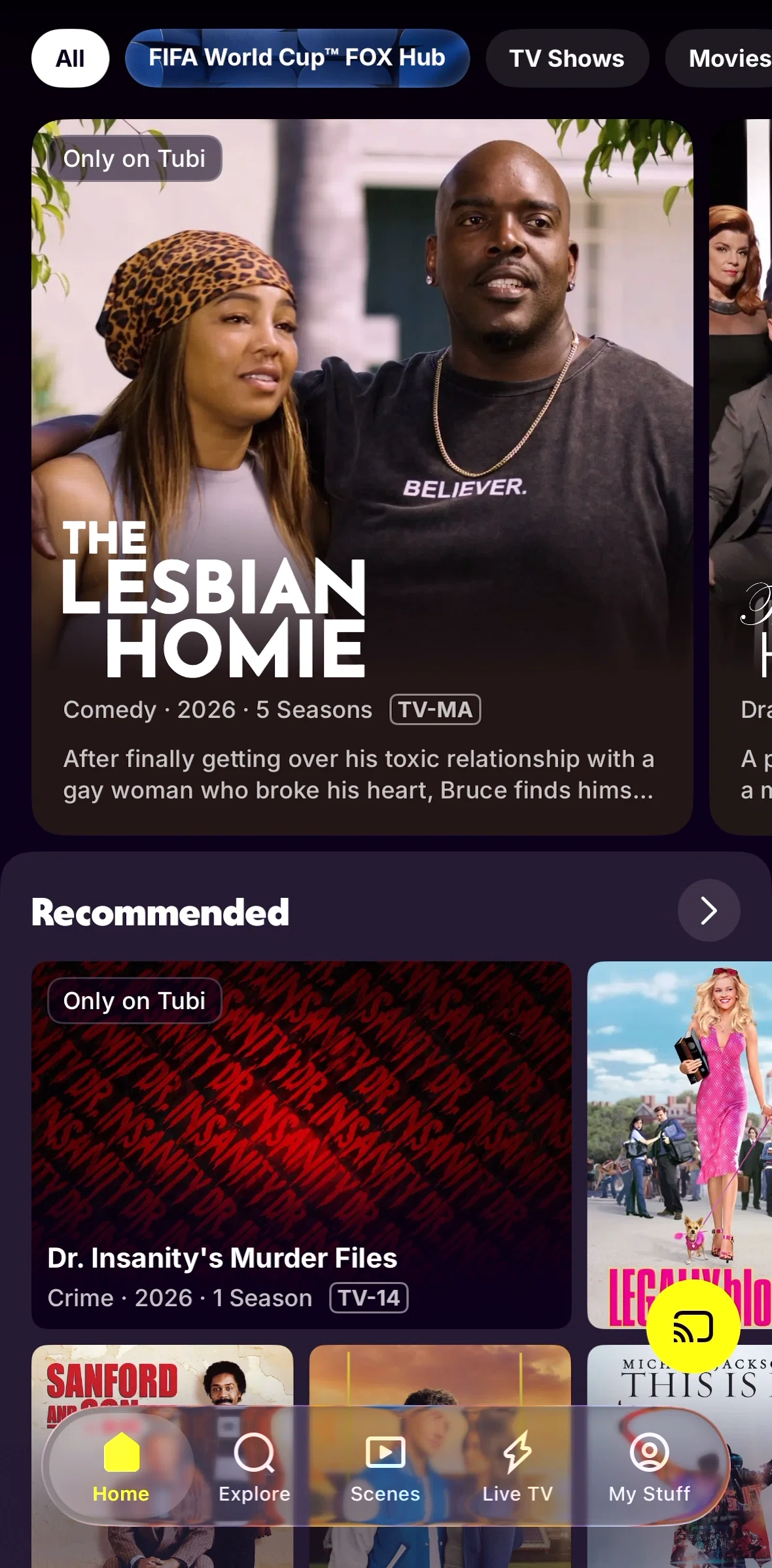 Tubi Screen screen in the Home flow