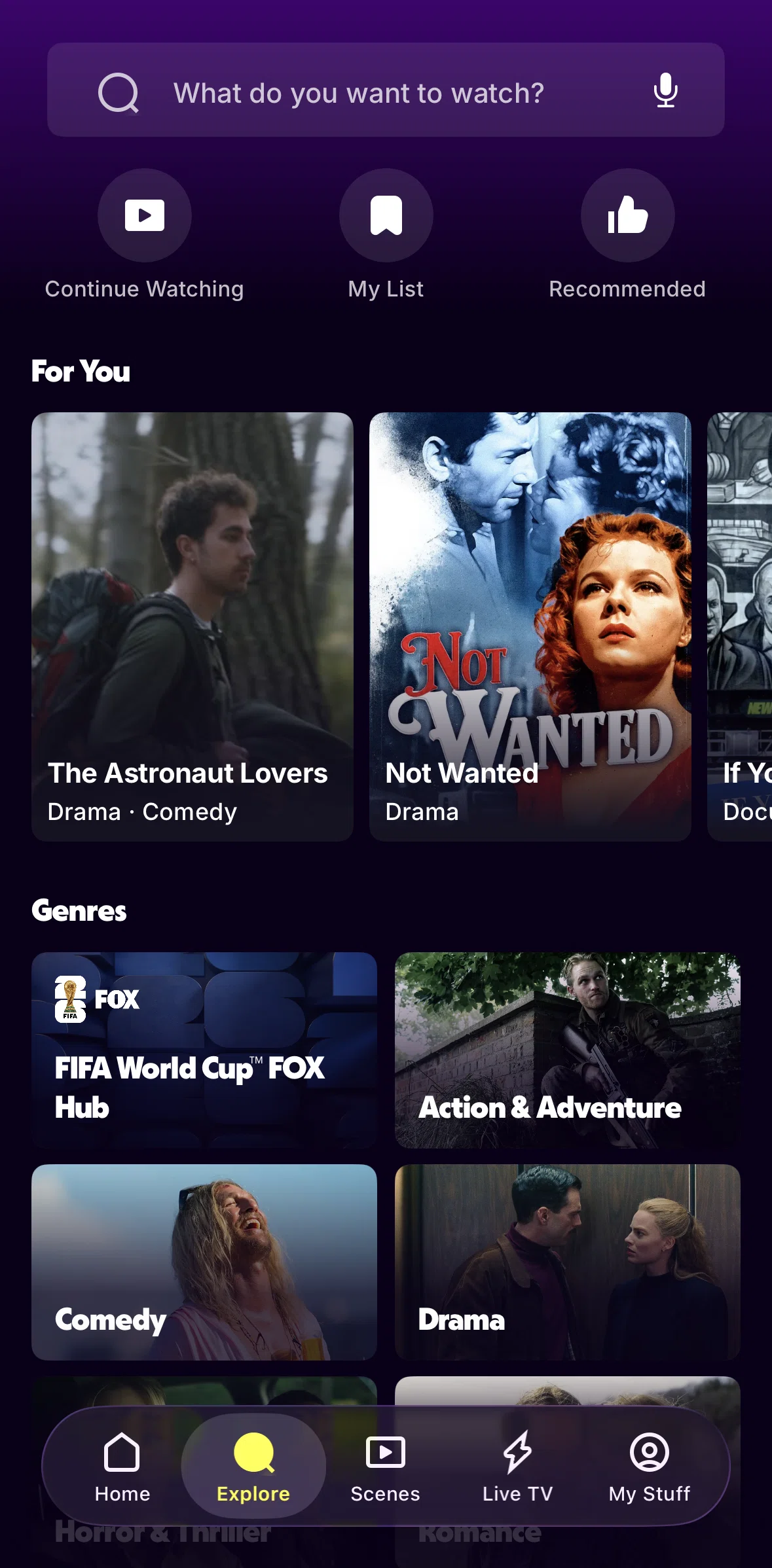 Tubi Screen screen in the Searching Tubi (audio input) flow