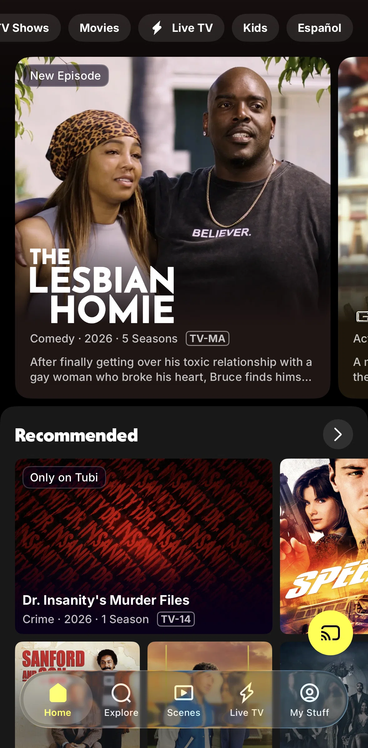 Tubi Screen screen in the Show detail flow