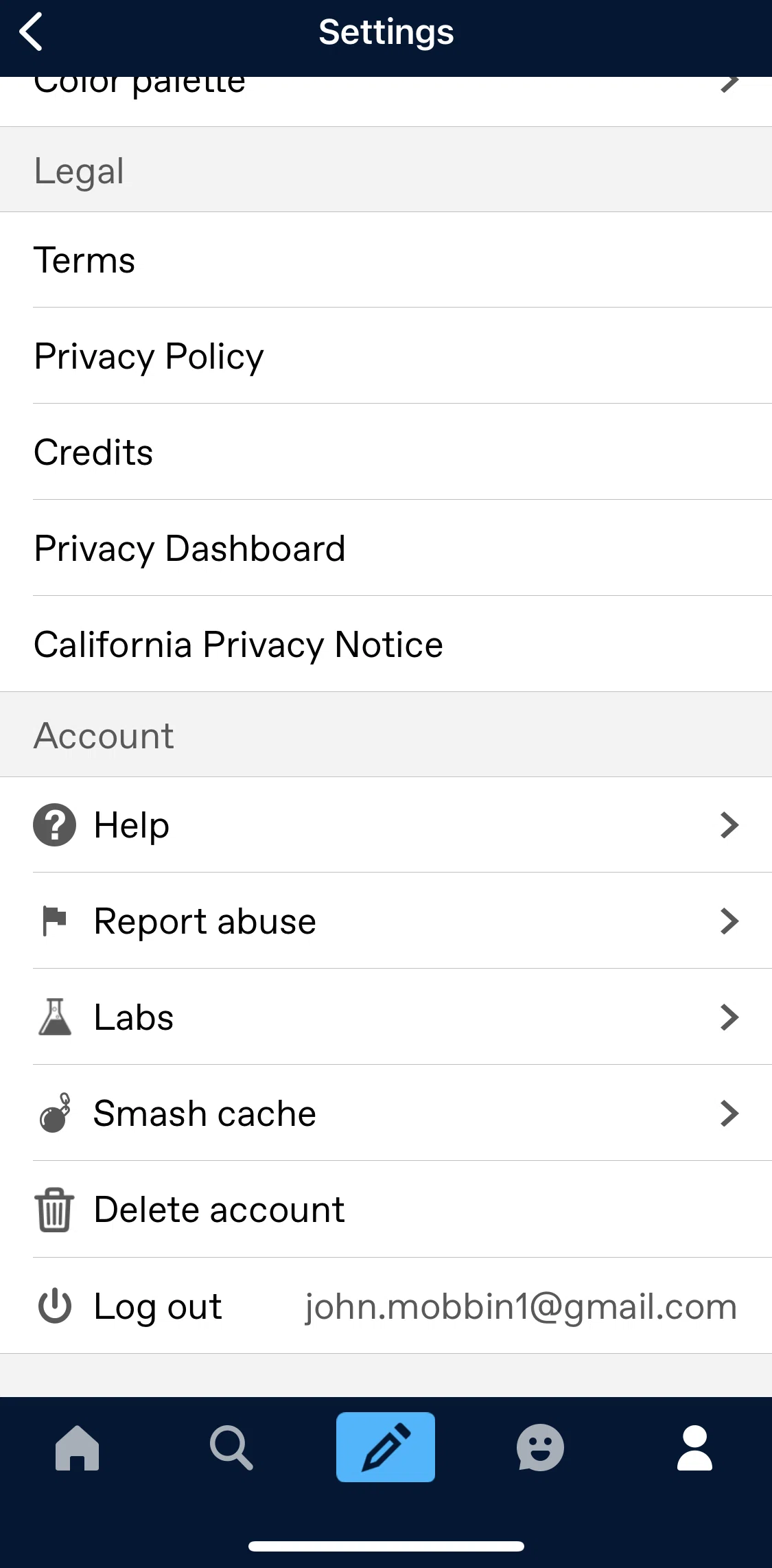 Tumblr Screen screen in the Deleting account flow