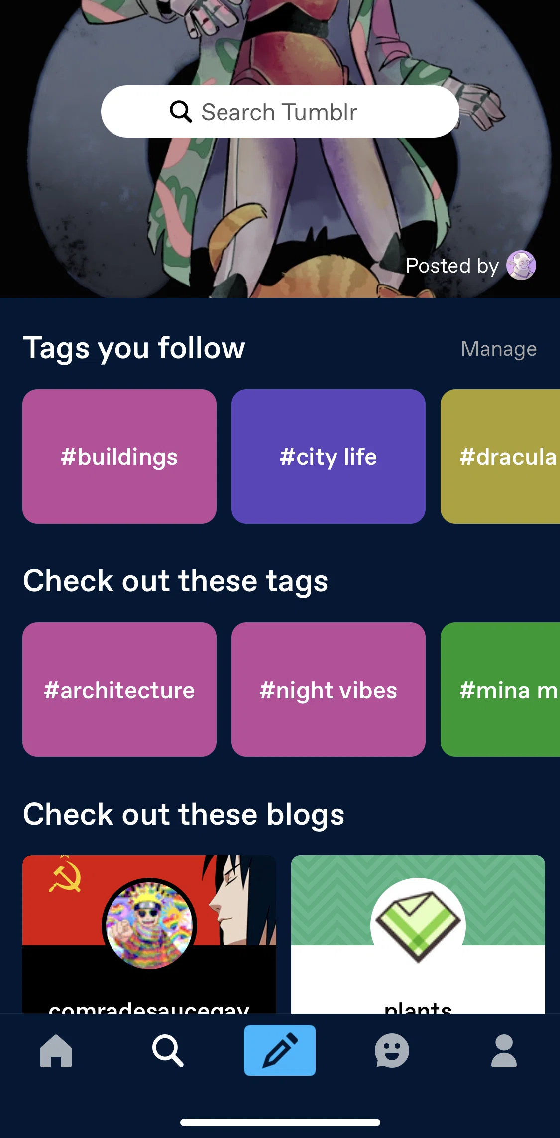 Tumblr Screen screen in the Search flow