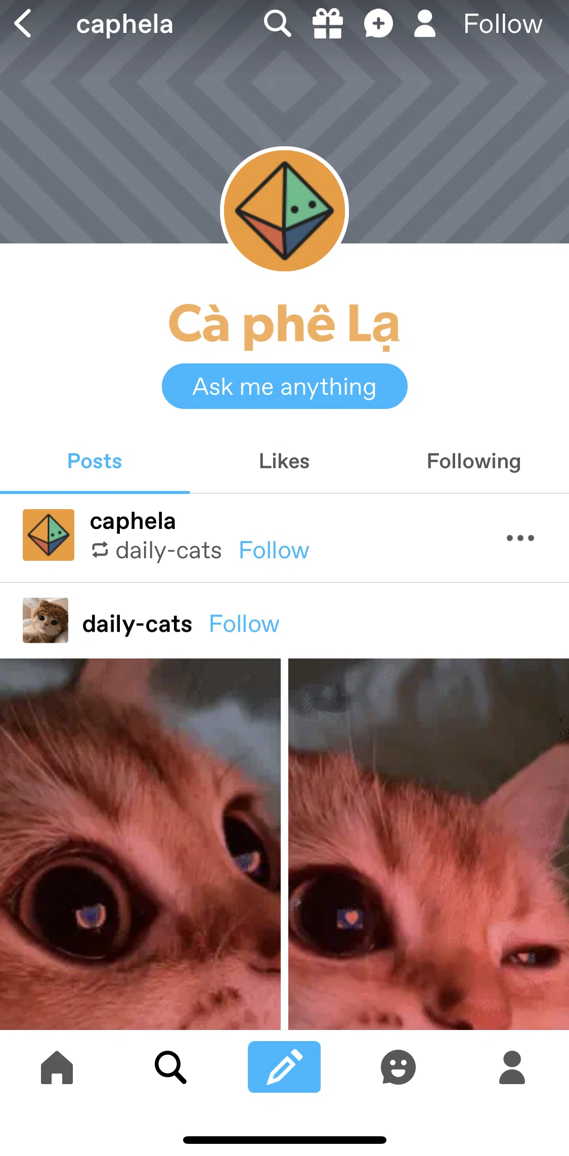 Tumblr Screen screen in the Sending a message flow