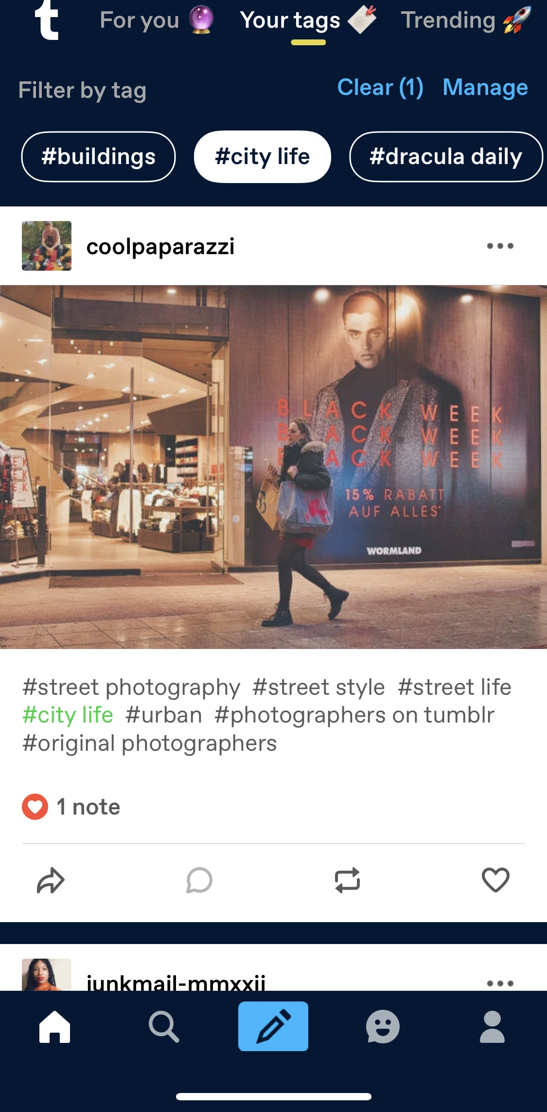Tumblr Screen screen in the Sharing a post flow
