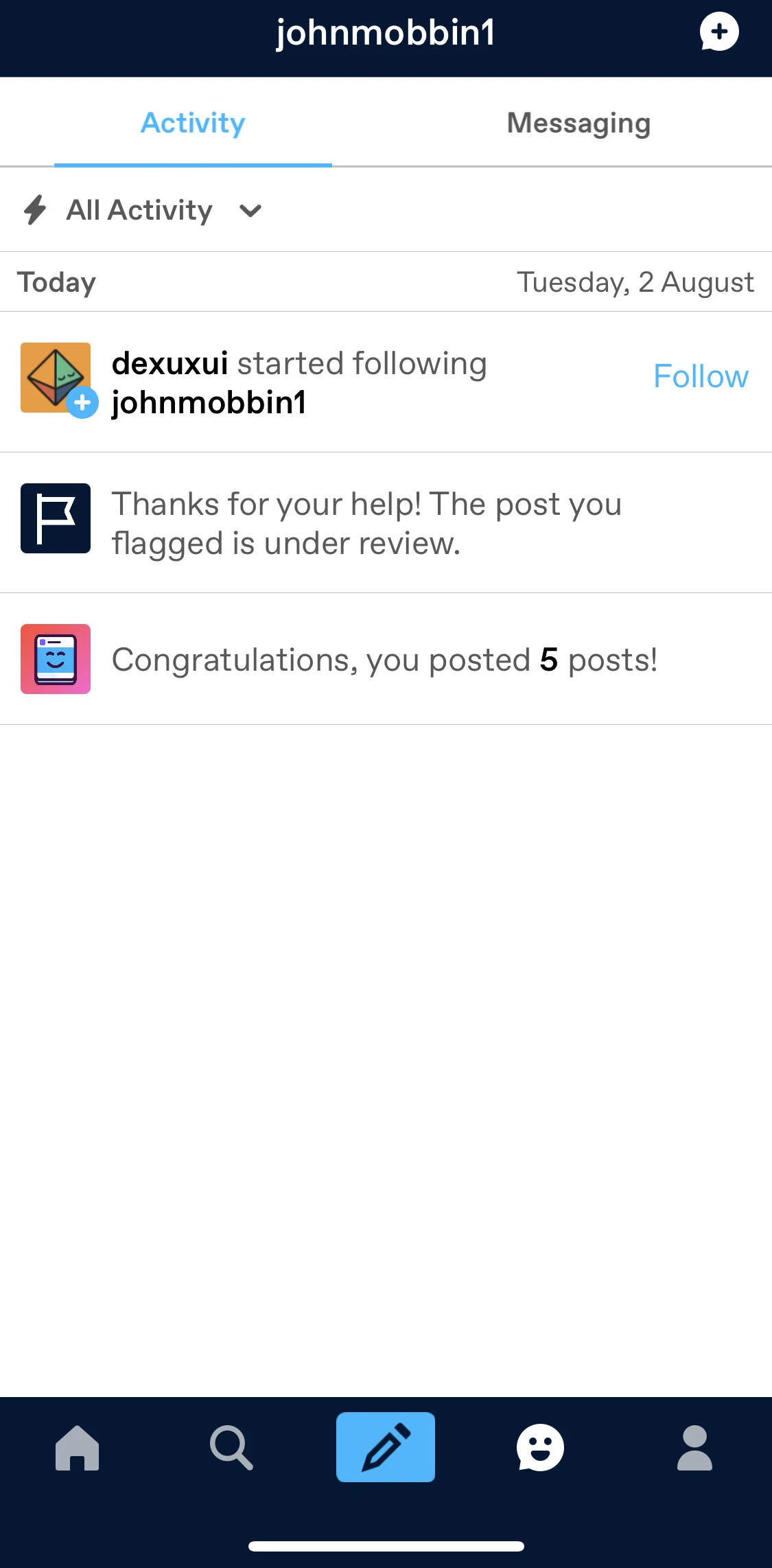Tumblr Screen screen in the Sorting activity flow