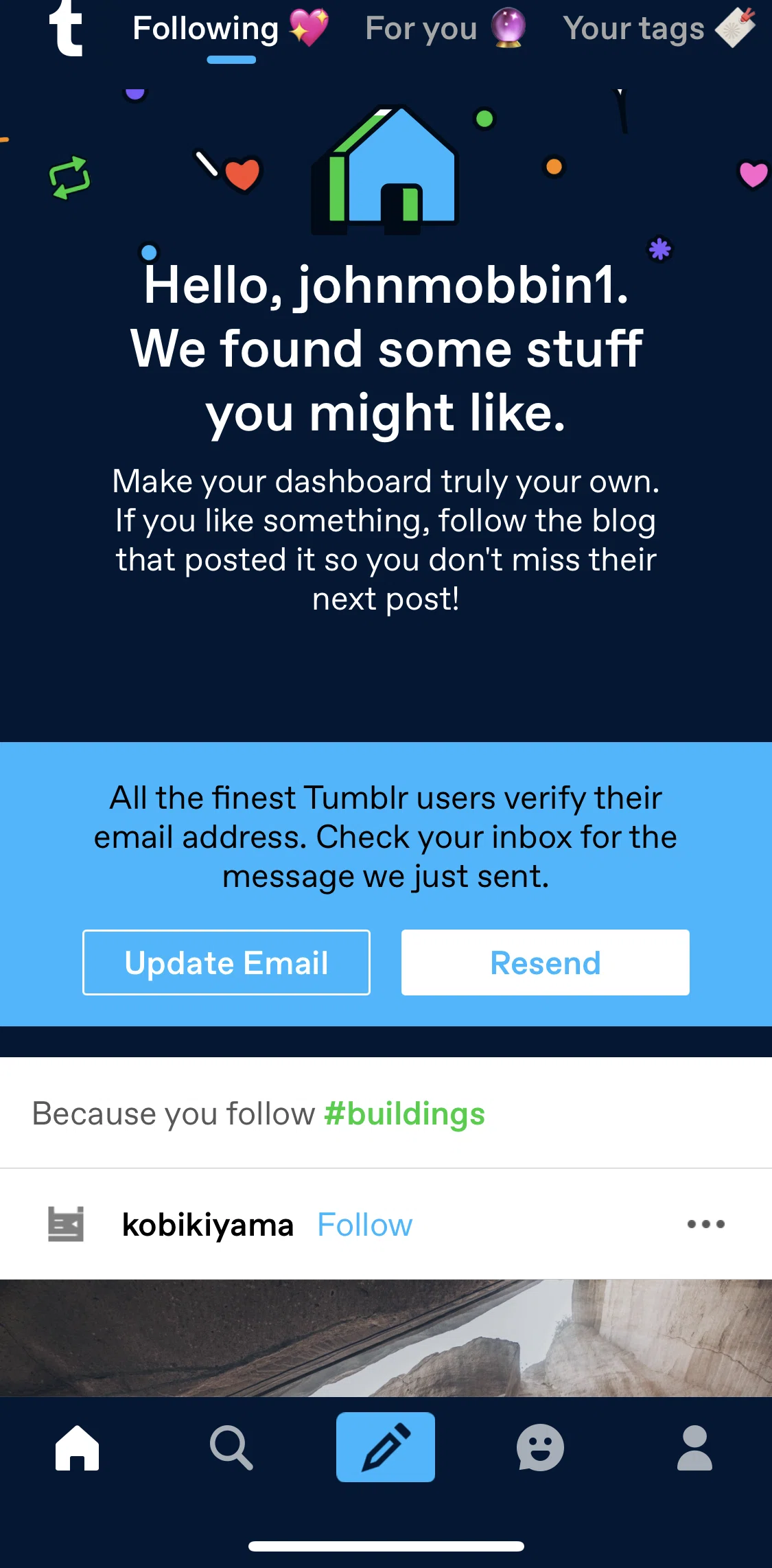 Tumblr Screen screen in the Trending flow