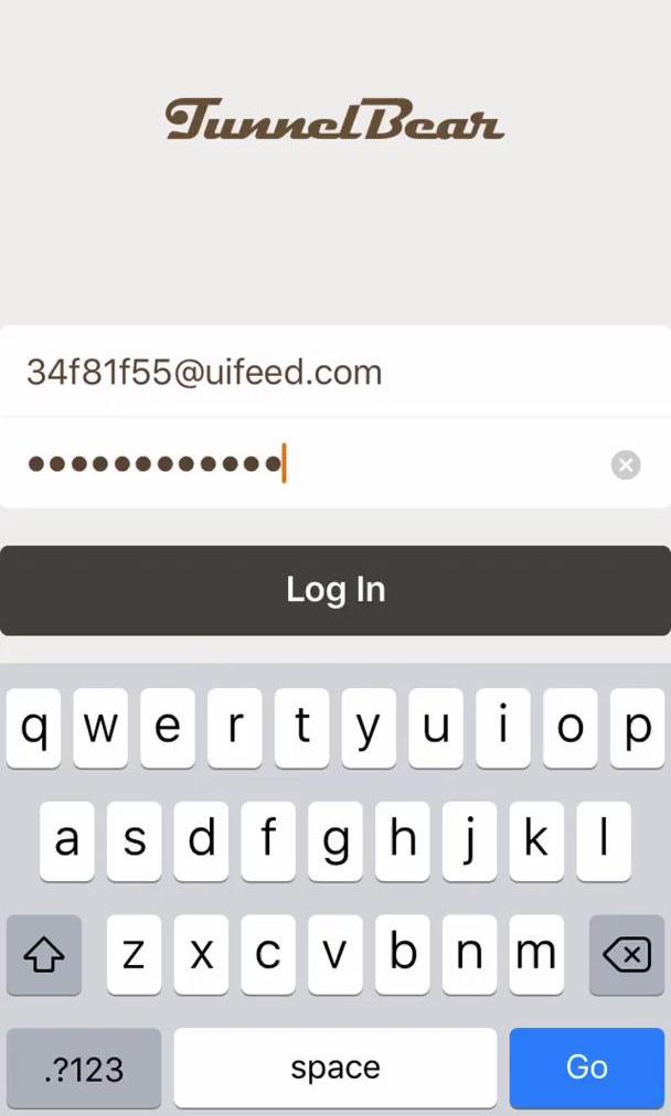 Tunnelbear Screen screen in the Password Reset flow