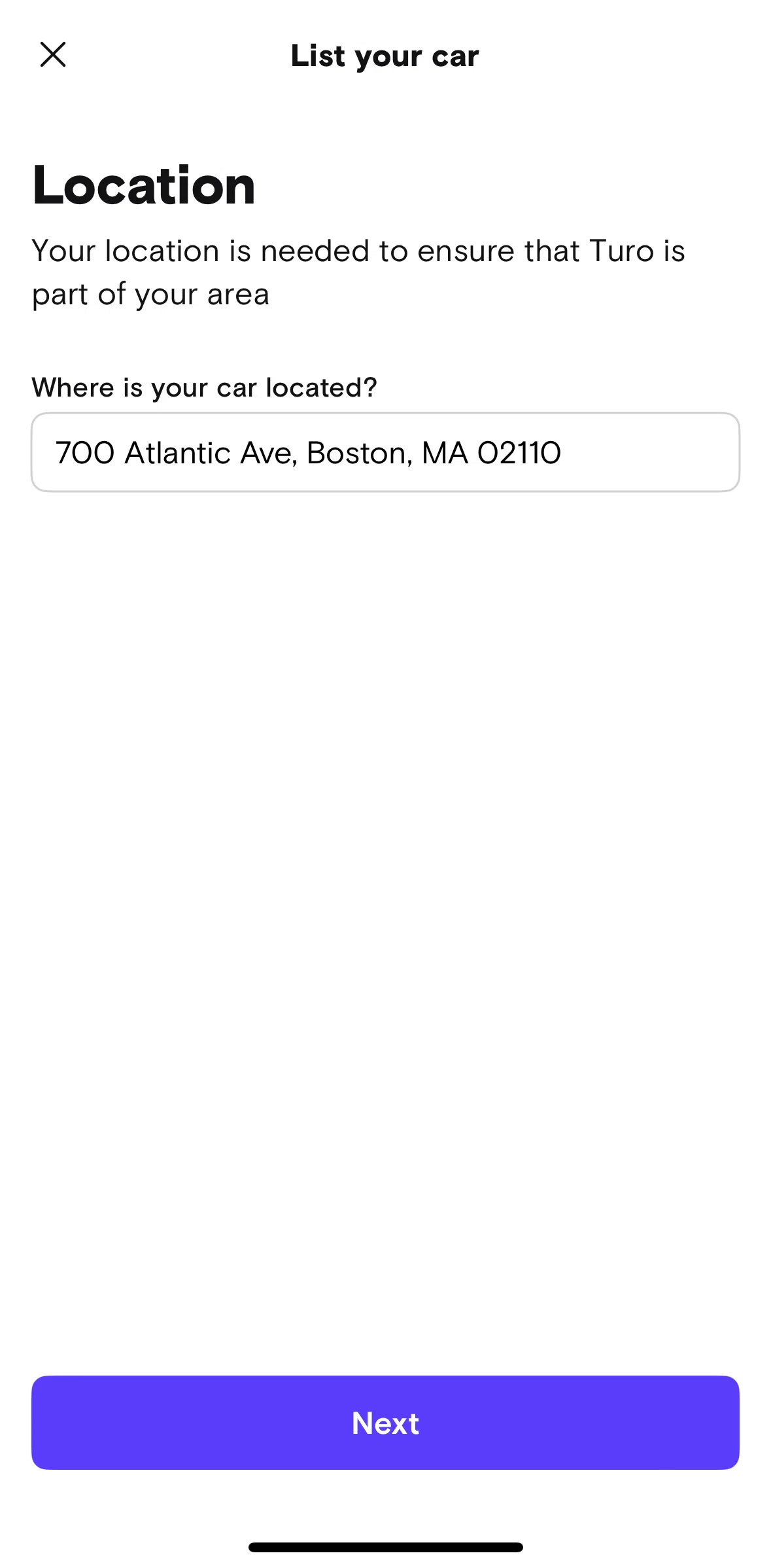 Turo Screen 1 screen in the Adding car information flow