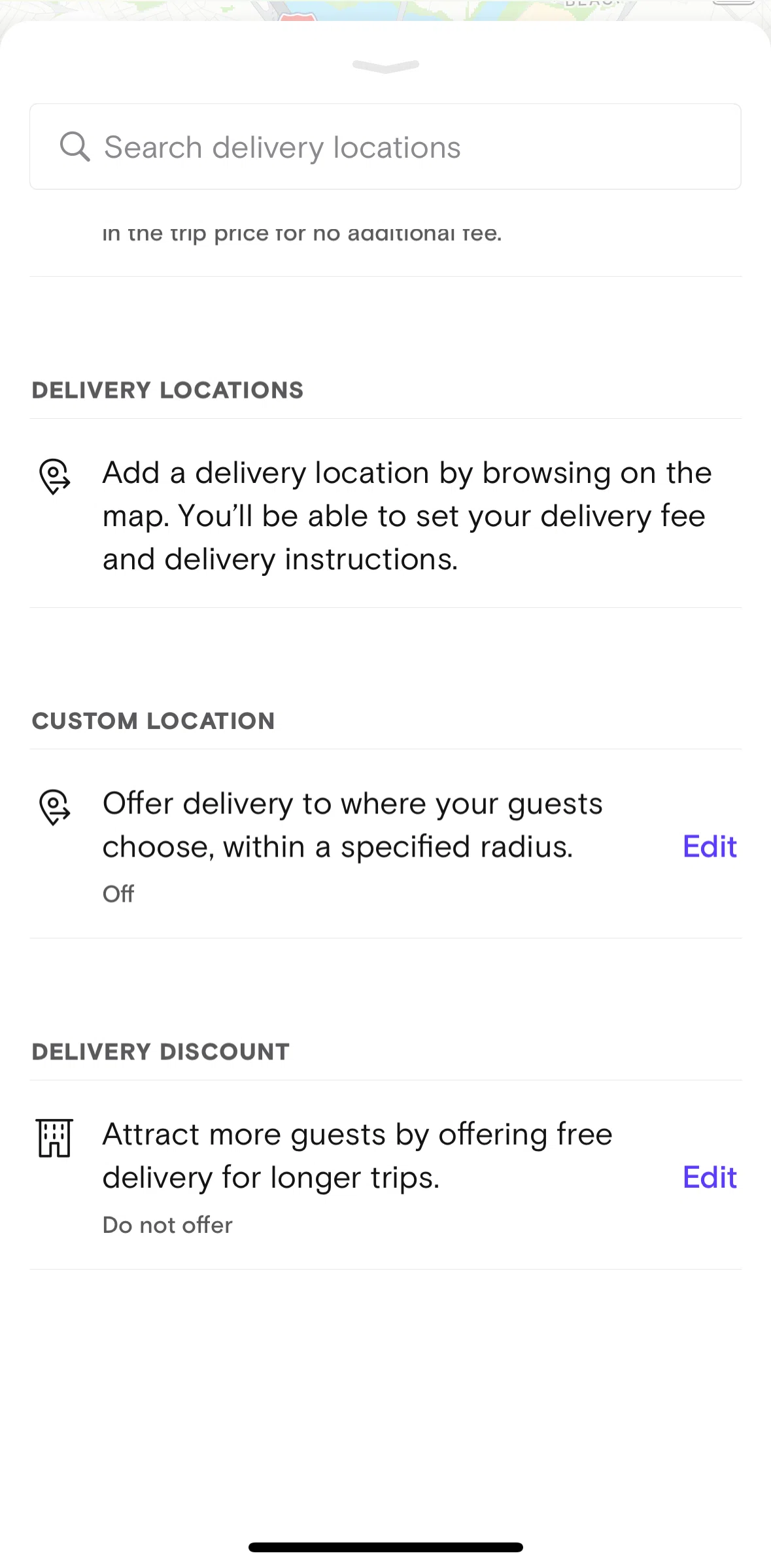 Turo Screen 1 screen in the Adding delivery discount flow