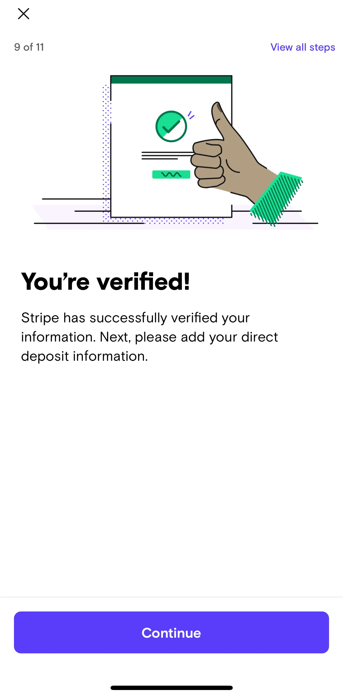 Turo Screen 1 screen in the Adding payout information flow