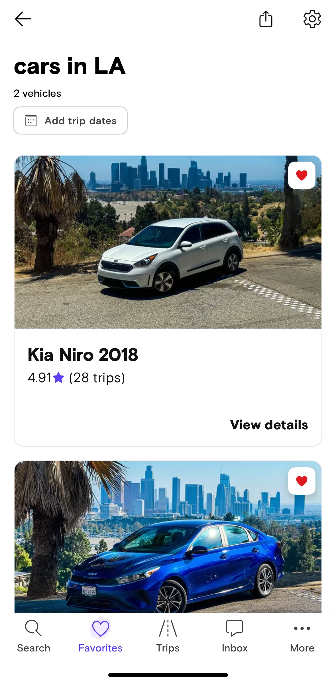 Turo Screen 1 screen in the Adding trip dates flow