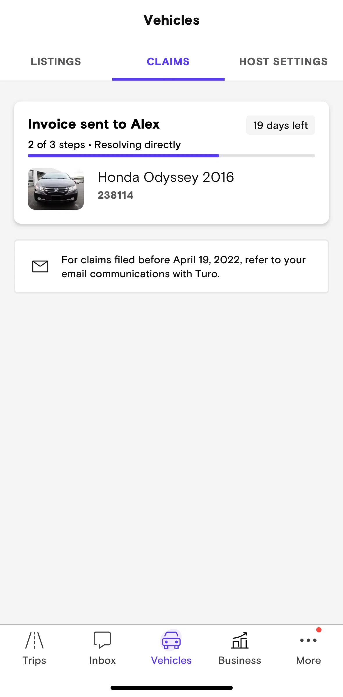 Turo Screen 1 screen in the Cancel invoice flow