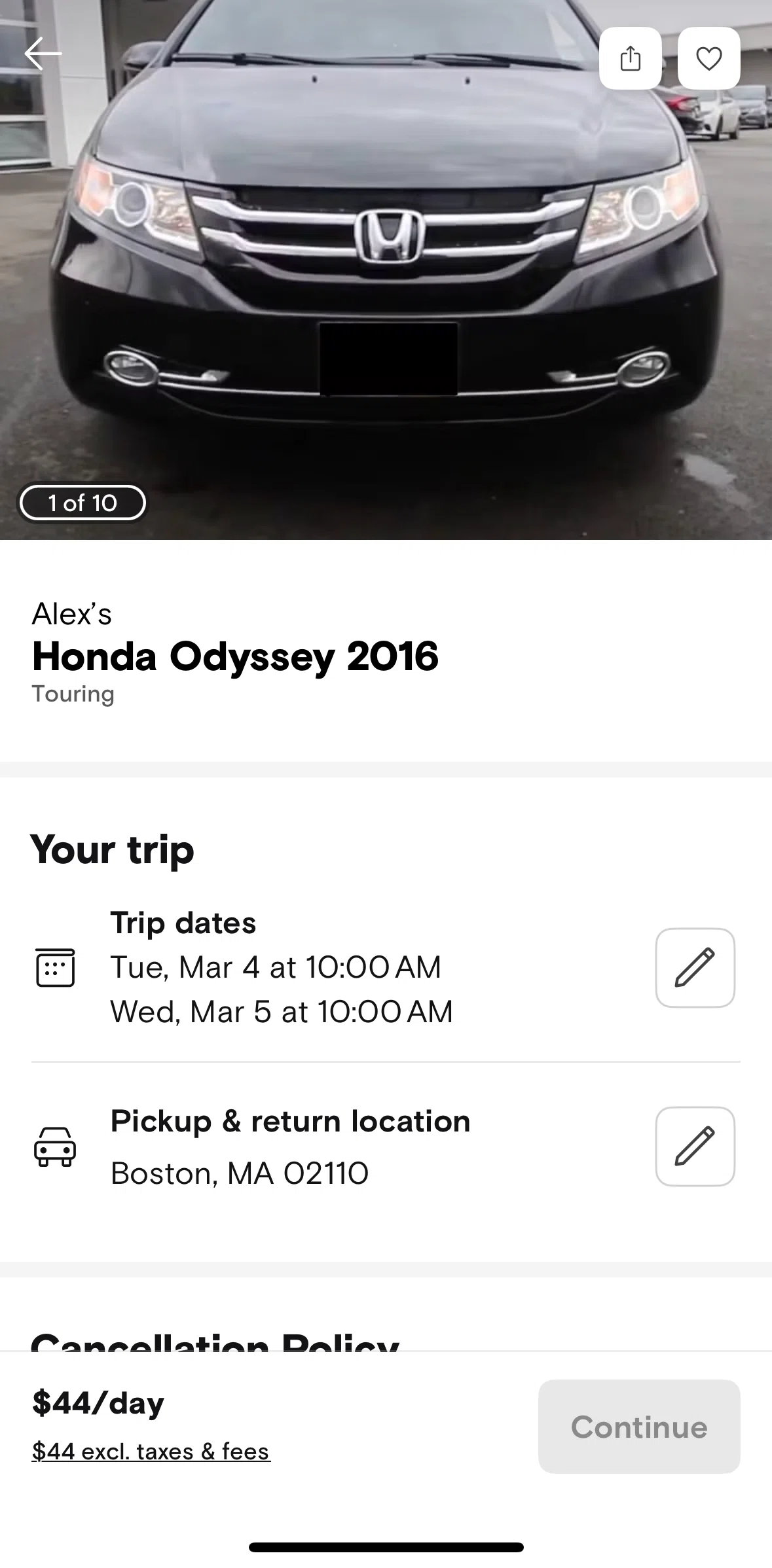 Turo Screen 1 screen in the Changing pickup location flow