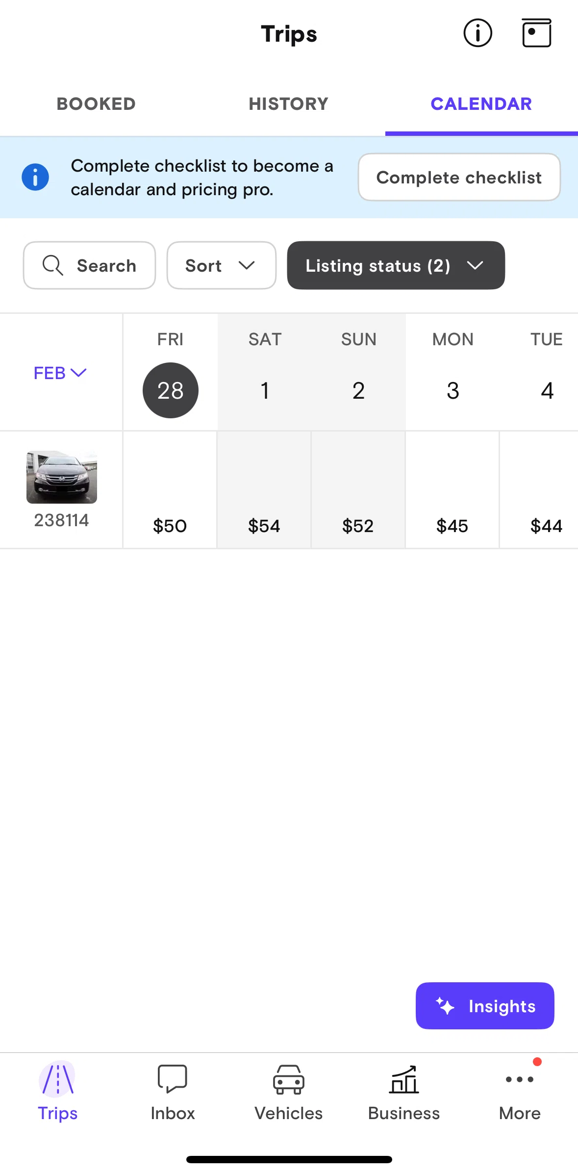 Turo Screen 1 screen in the Completing a checklist flow