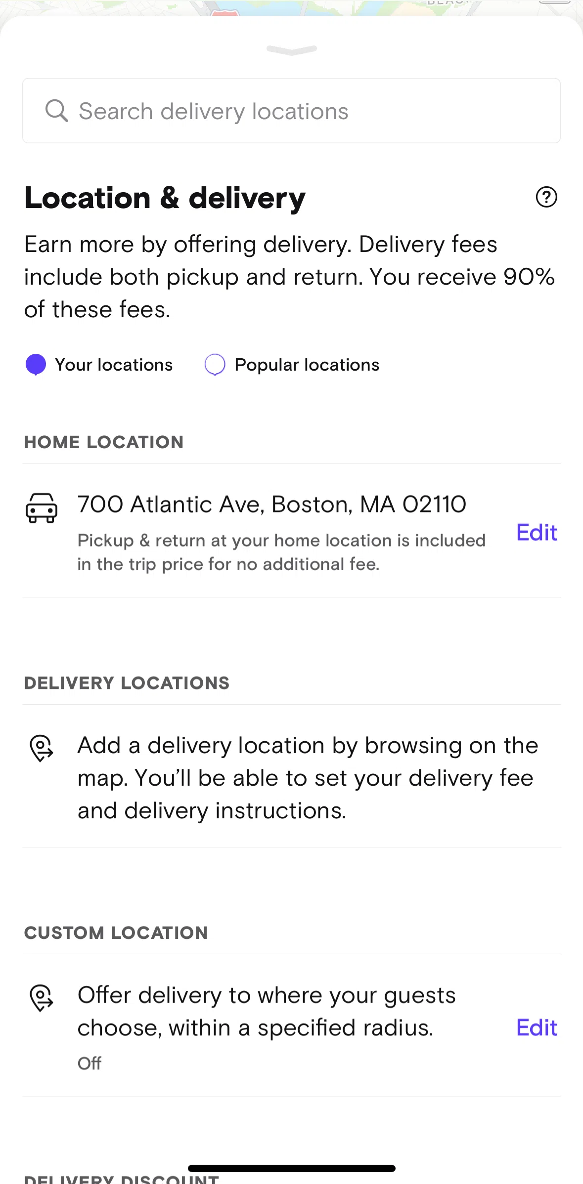 Turo Screen 1 screen in the Enabling custom location flow
