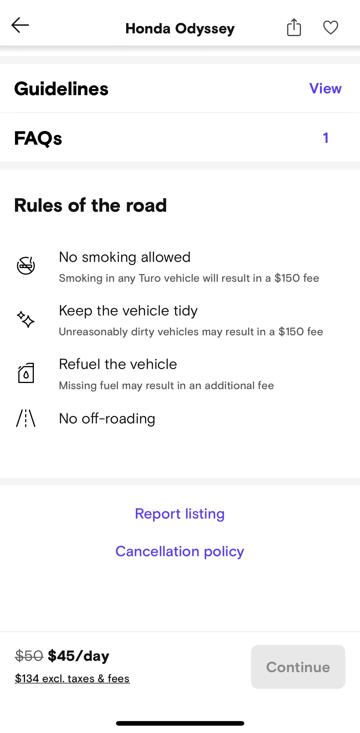 Turo Screen 1 screen in the FAQ flow