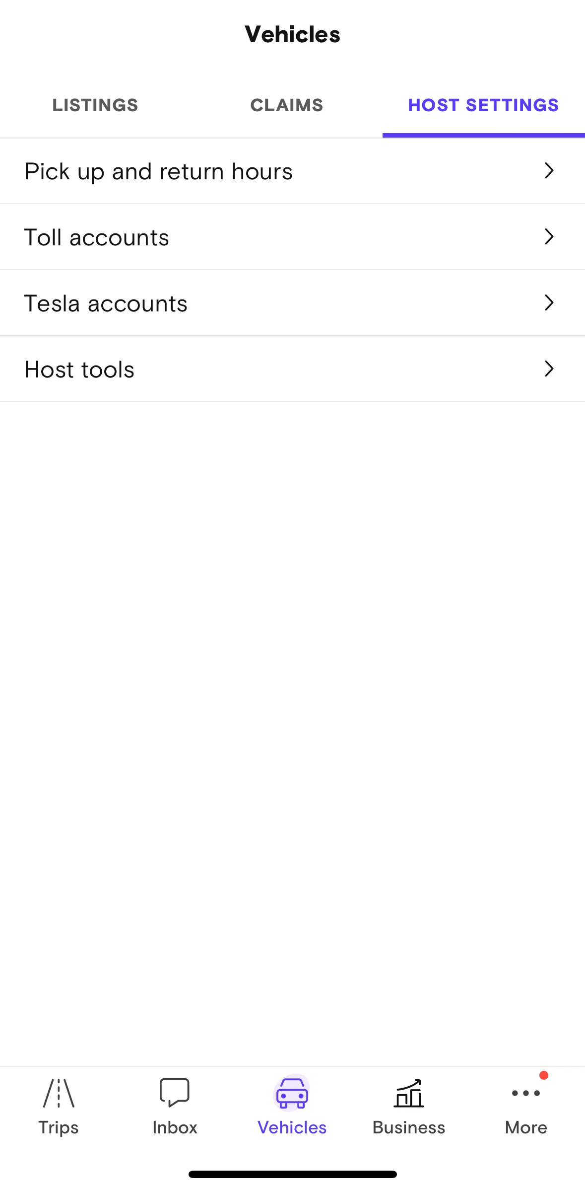 Turo Screen 1 screen in the Host settings flow