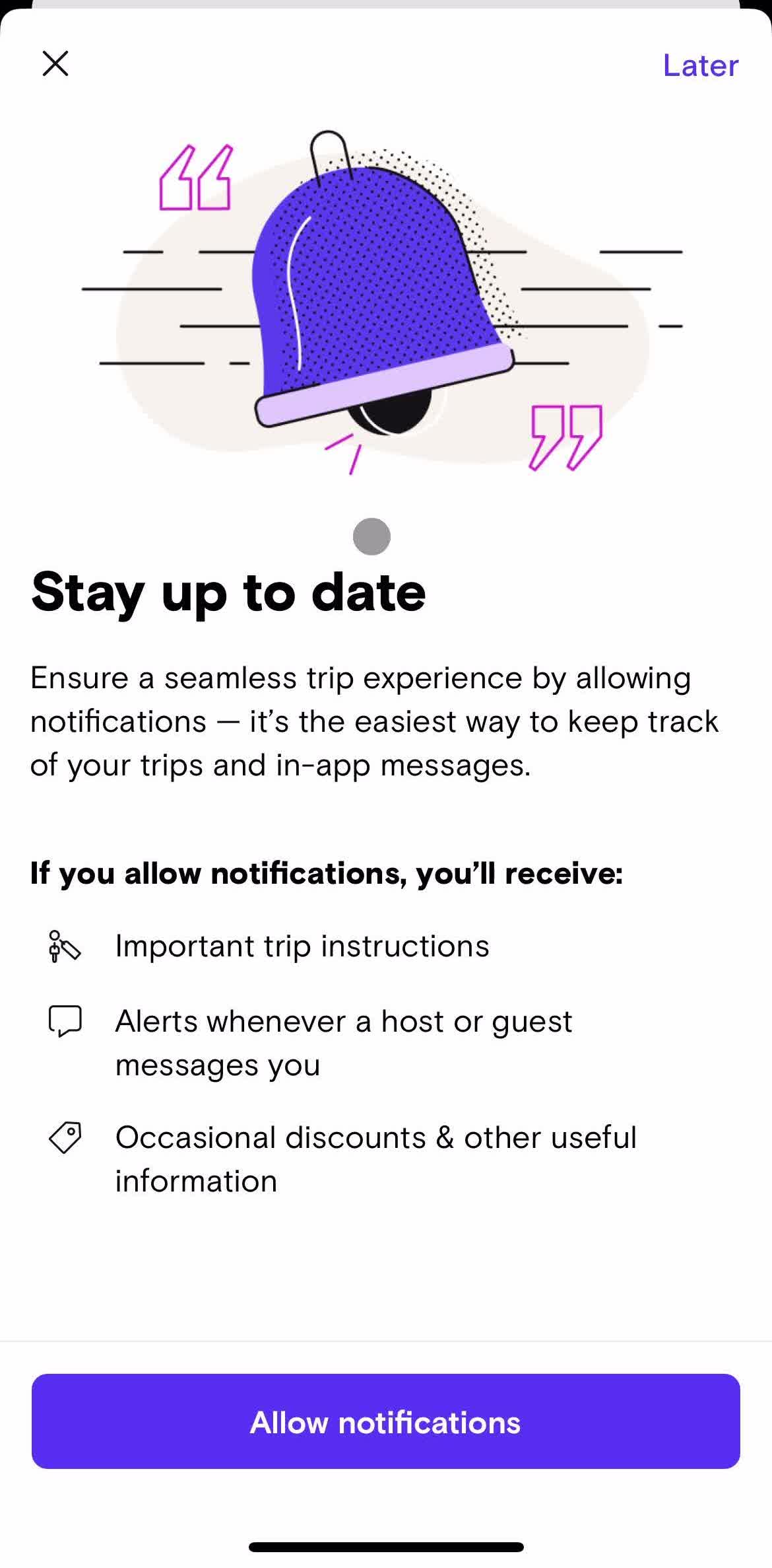 Turo Enable notifications screen in the Onboarding flow