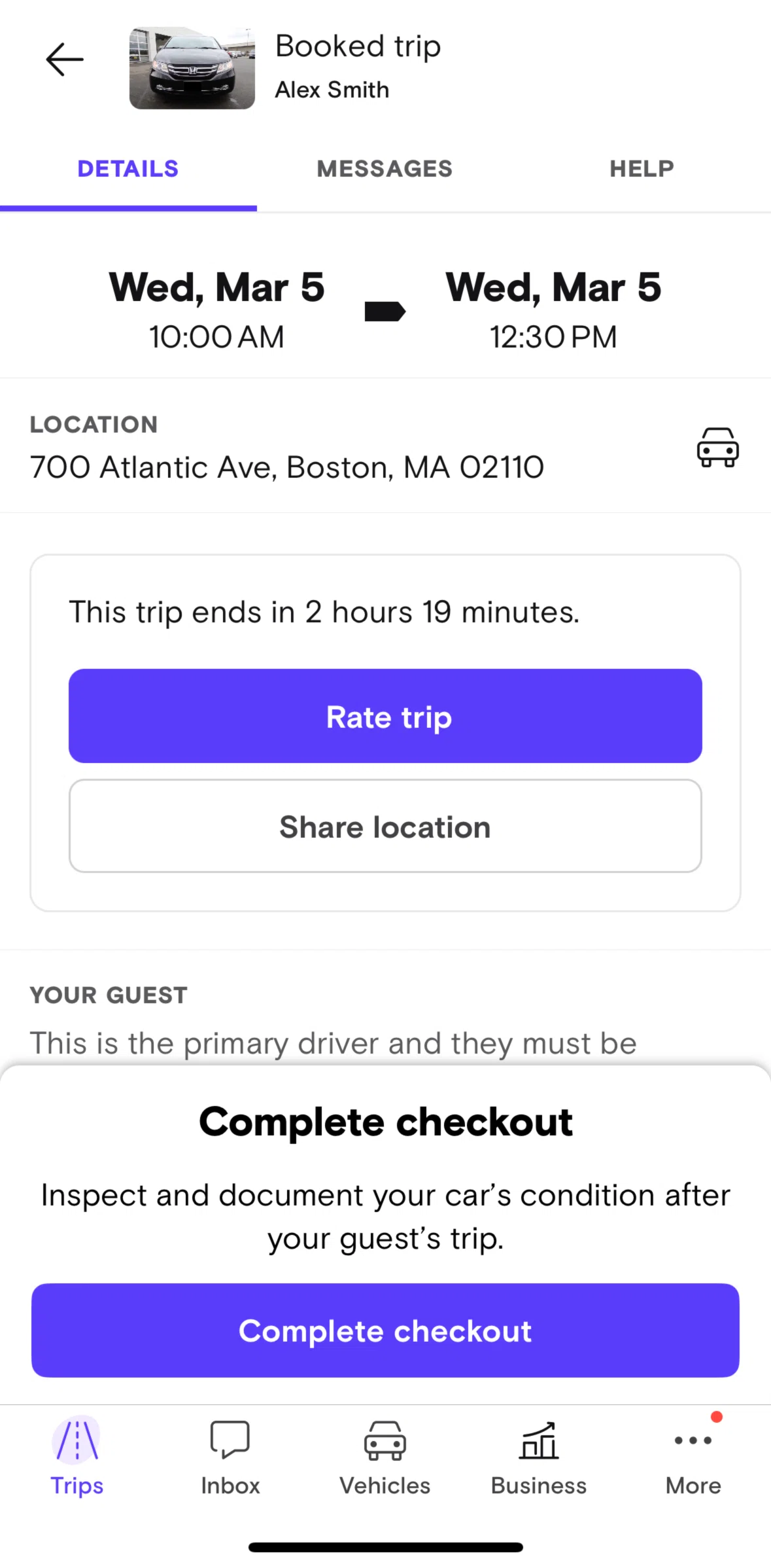 Turo Screen 1 screen in the Rating a trip (Host) flow