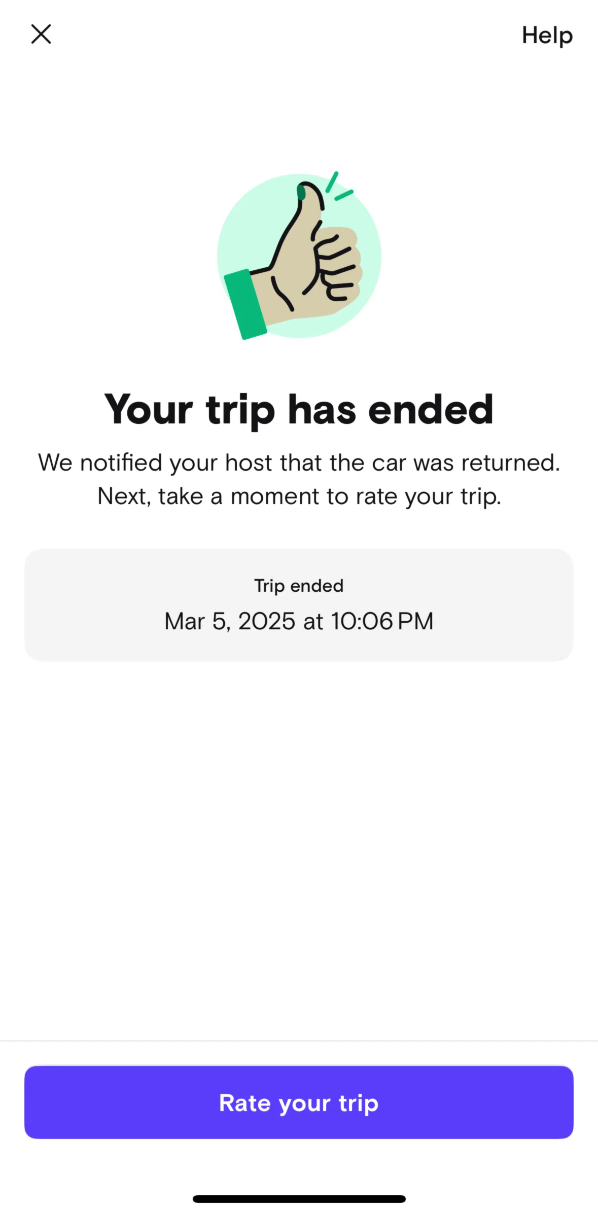 Turo Screen 1 screen in the Rating a trip flow