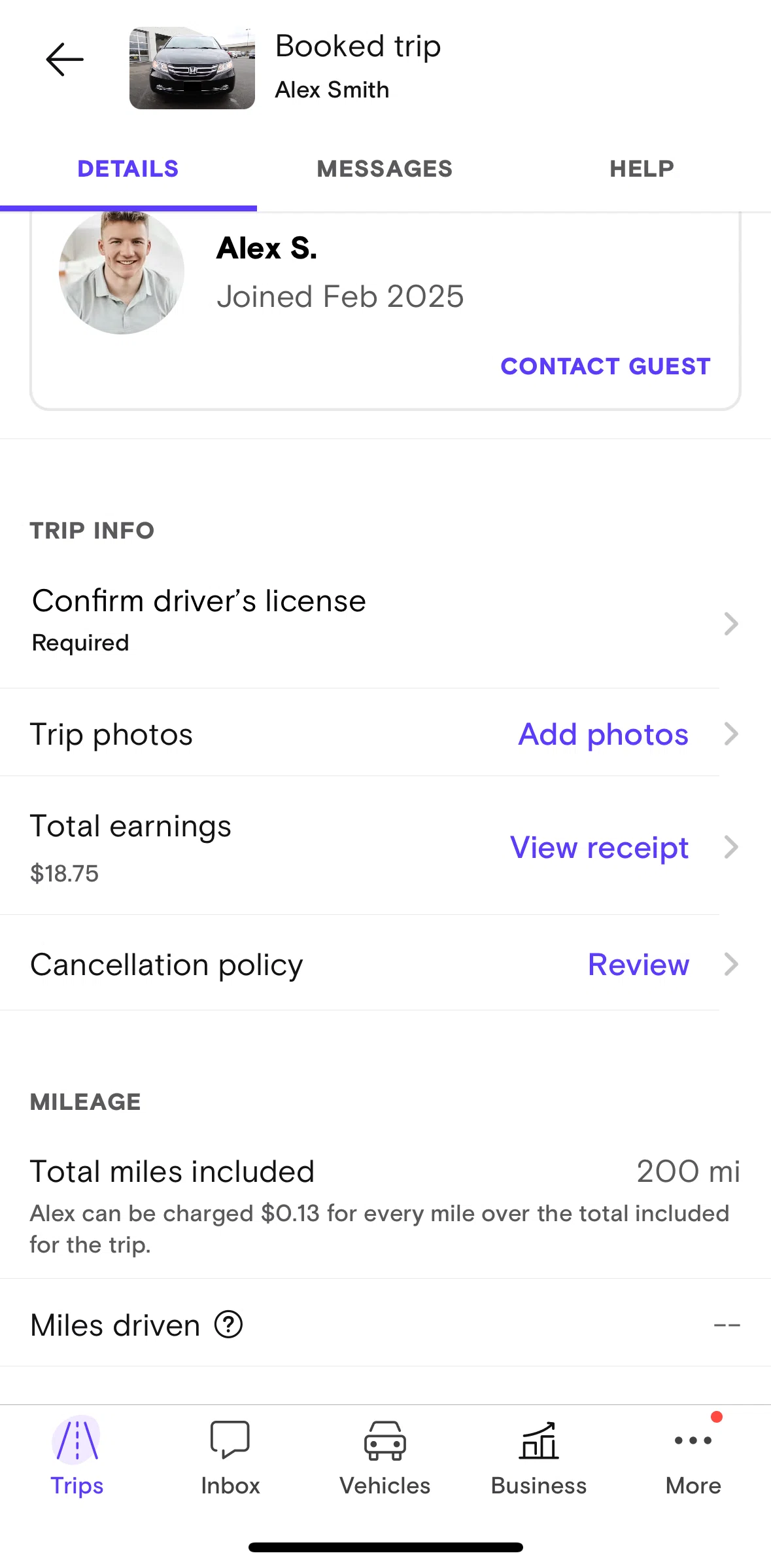 Turo Screen 1 screen in the Receipt (Host) flow
