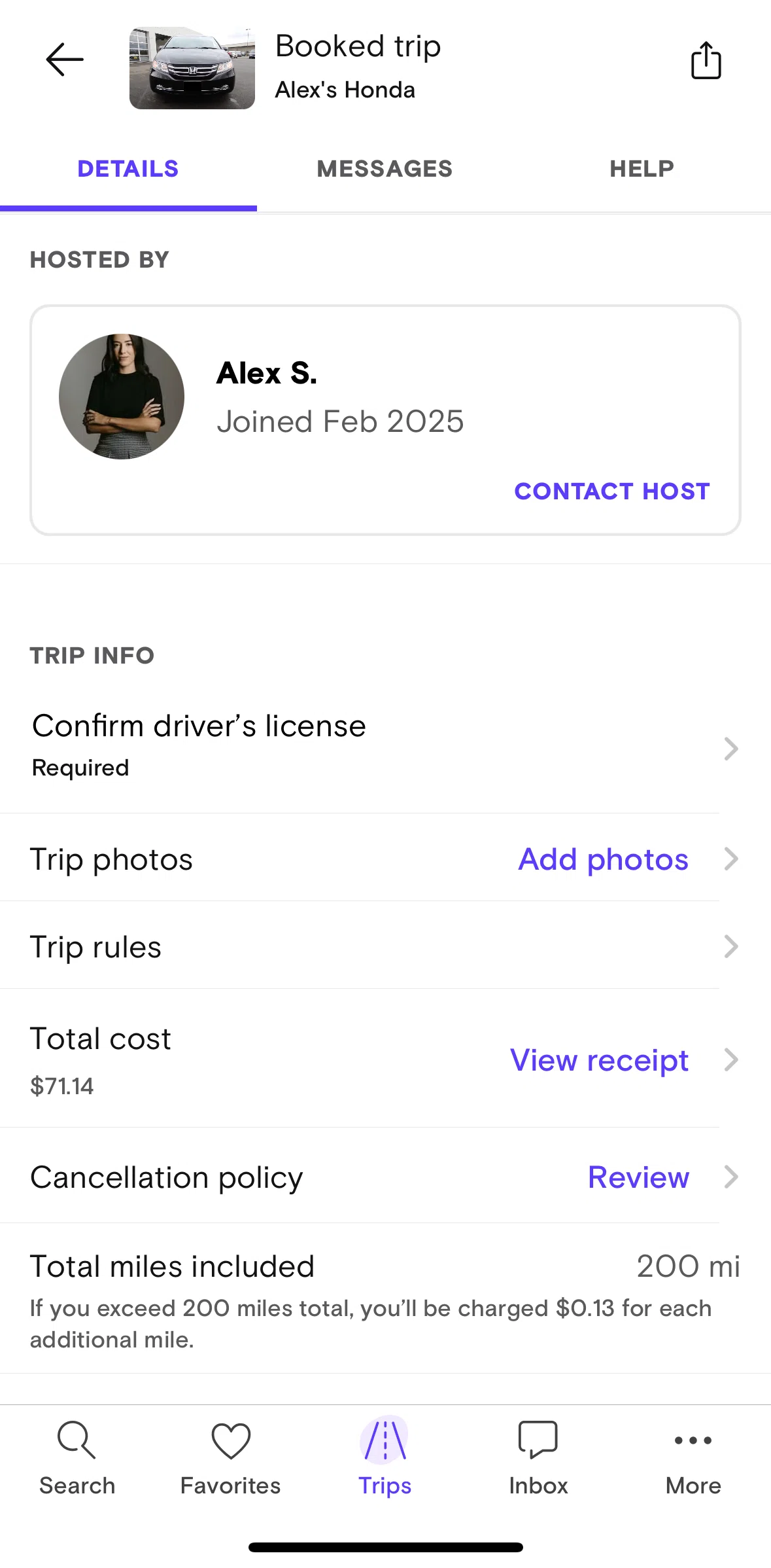 Turo Screen 1 screen in the Receipt flow
