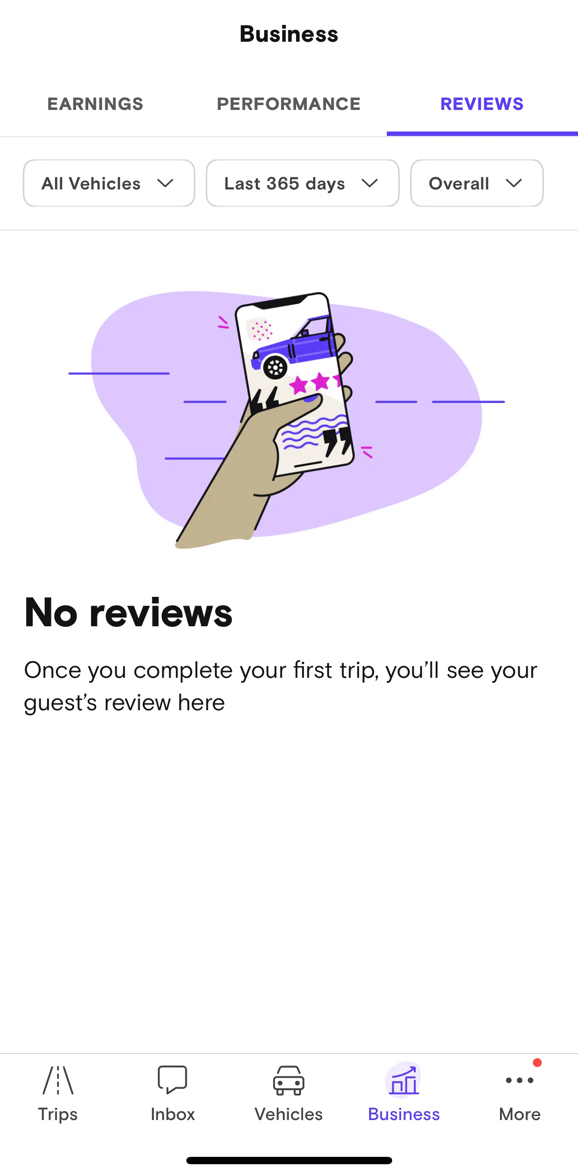 Turo Screen 1 screen in the Reviews (Business) flow