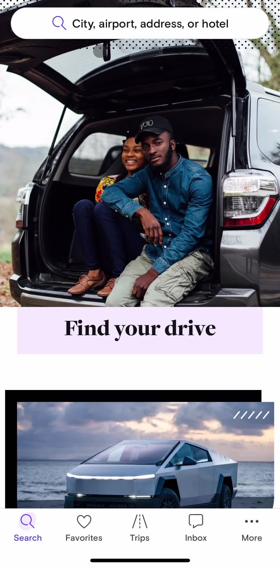 Turo Home screen in the Saving flow
