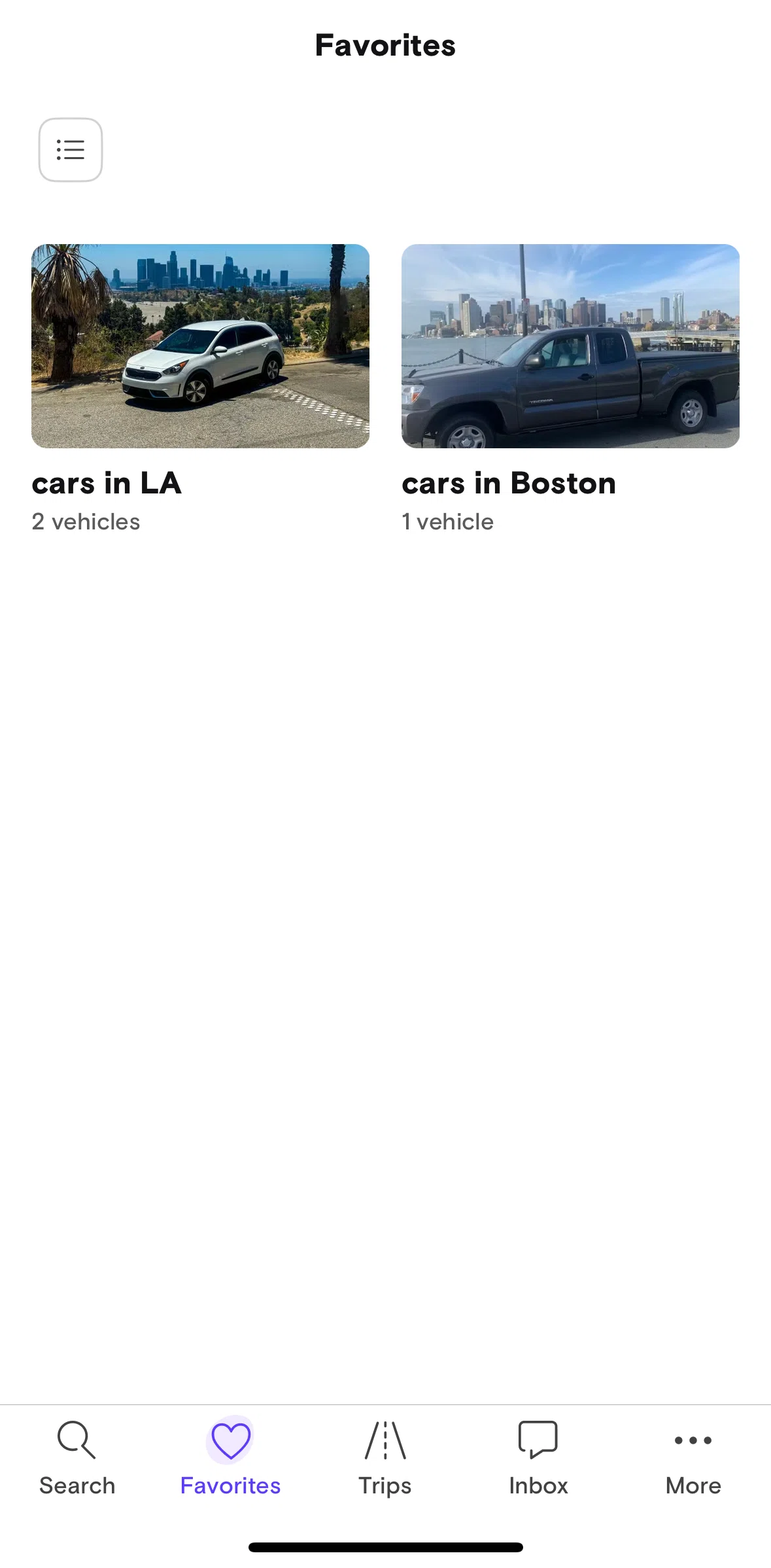 Turo Screen 1 screen in the Switching to list view flow