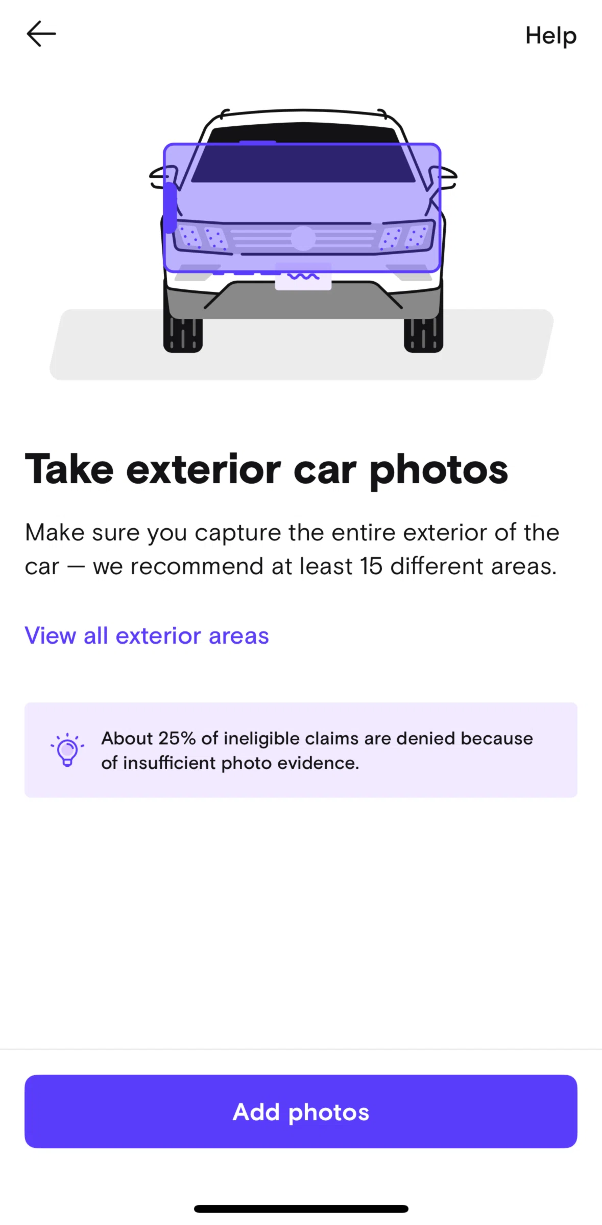 Turo Screen 1 screen in the Taking car photos (Host) flow