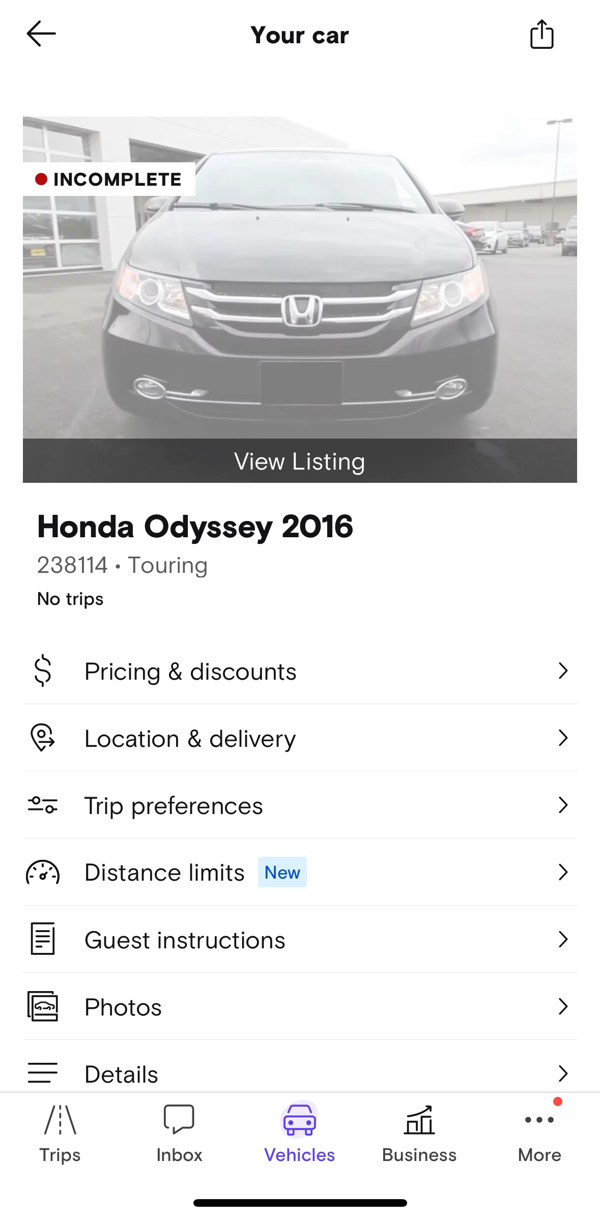 Turo Screen 1 screen in the Trips (Host) flow