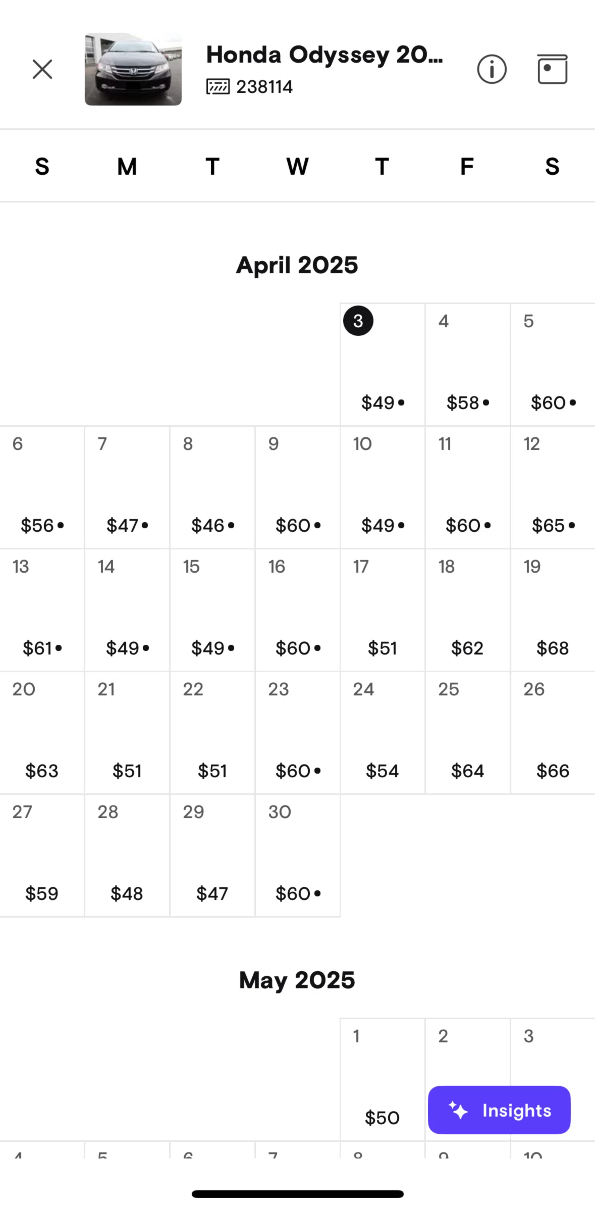 Turo Screen 1 screen in the Updating price by weekly recurrence flow