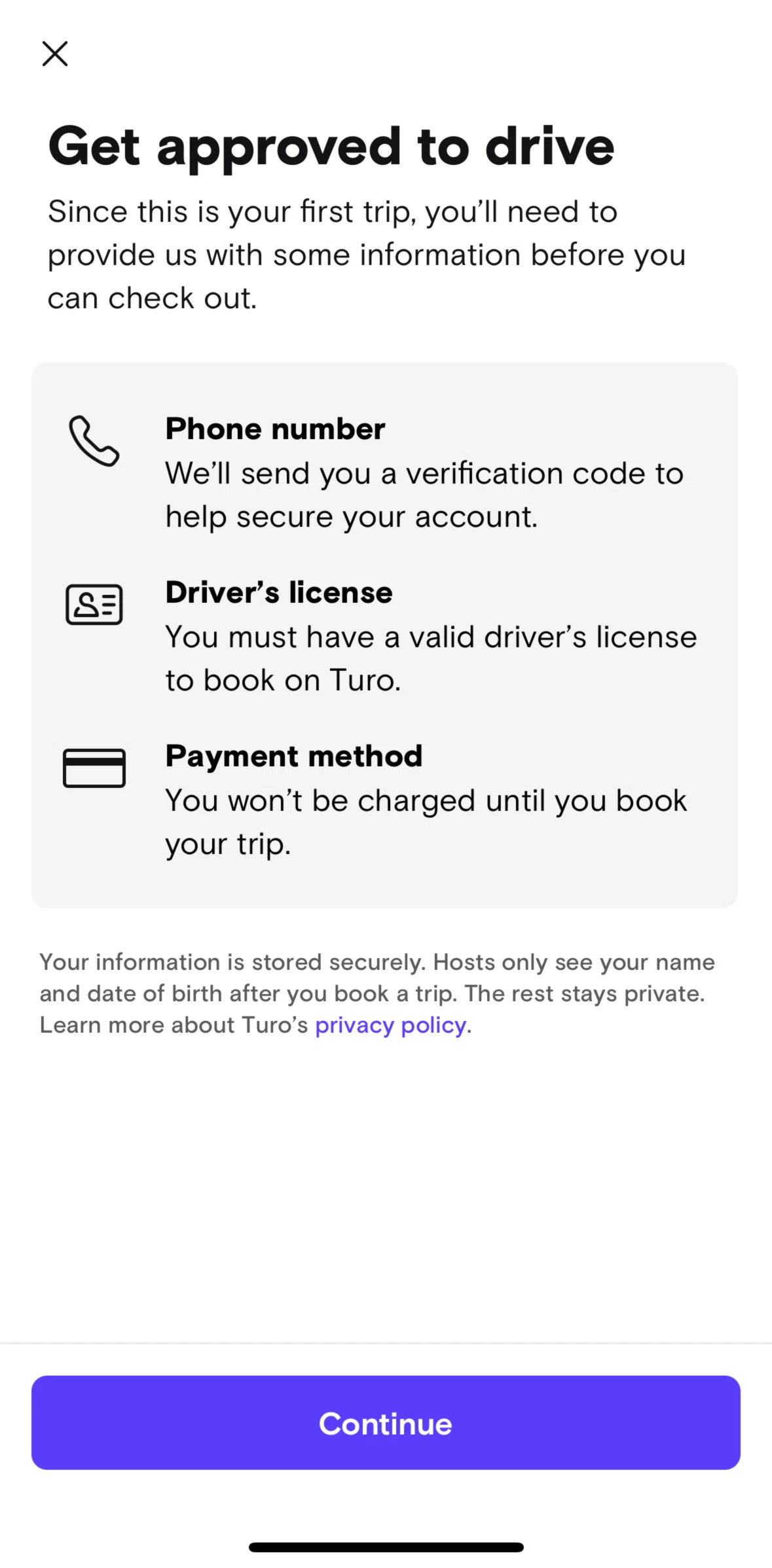 Turo Screen 1 screen in the Verifying phone number flow