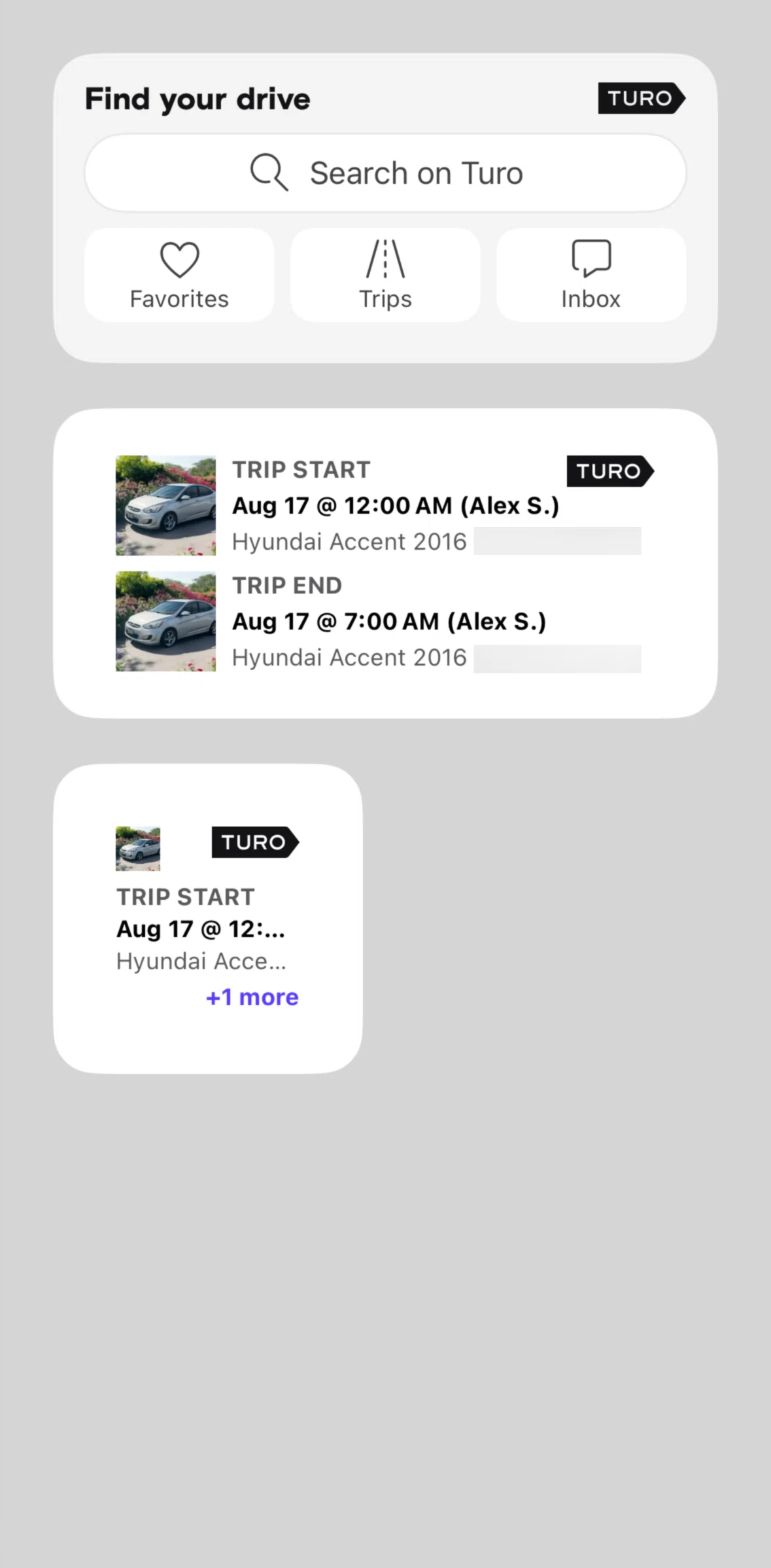 Turo Screen 1 screen in the Widgets flow