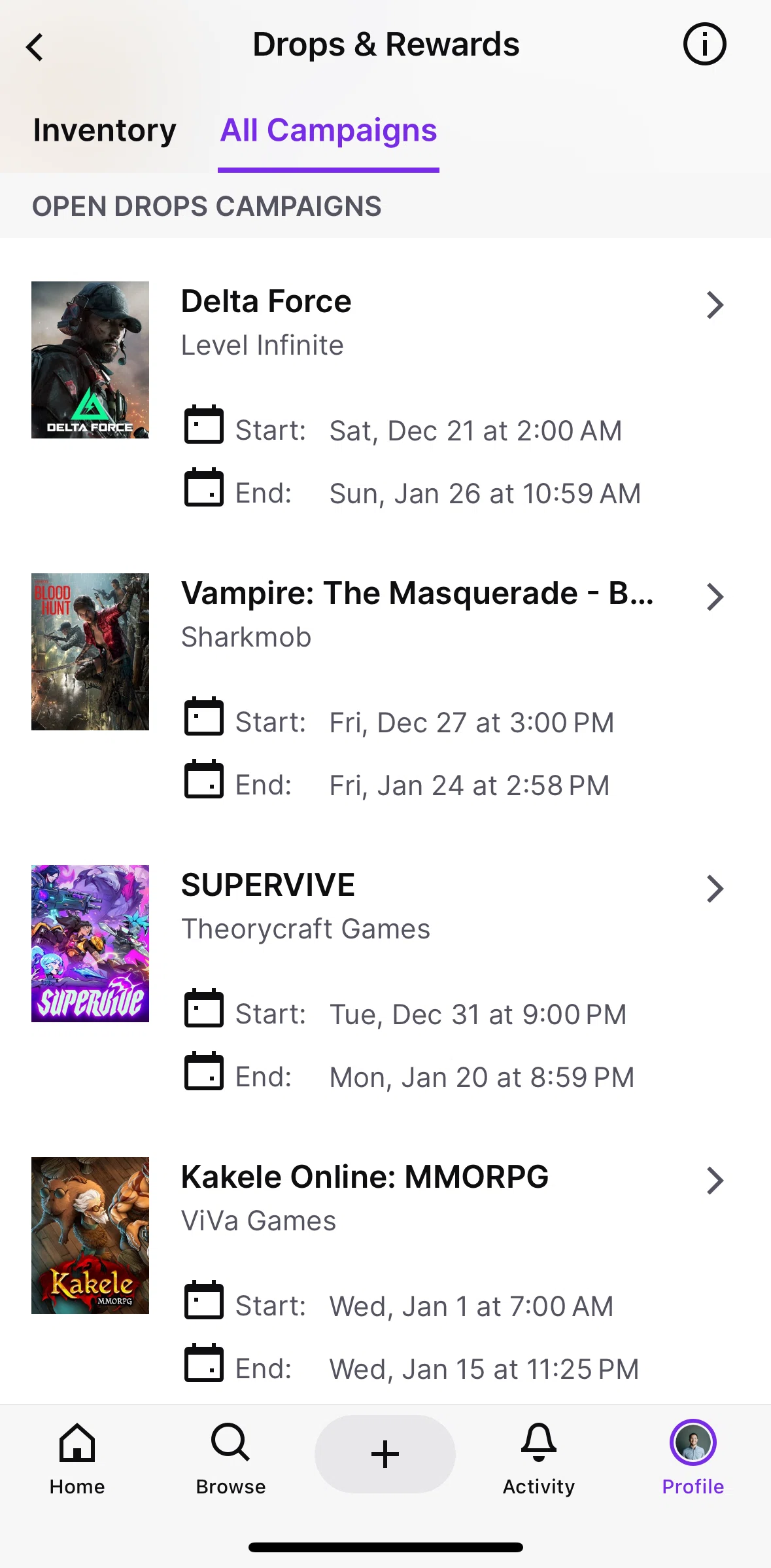 Twitch Screen screen in the Campaign detail flow