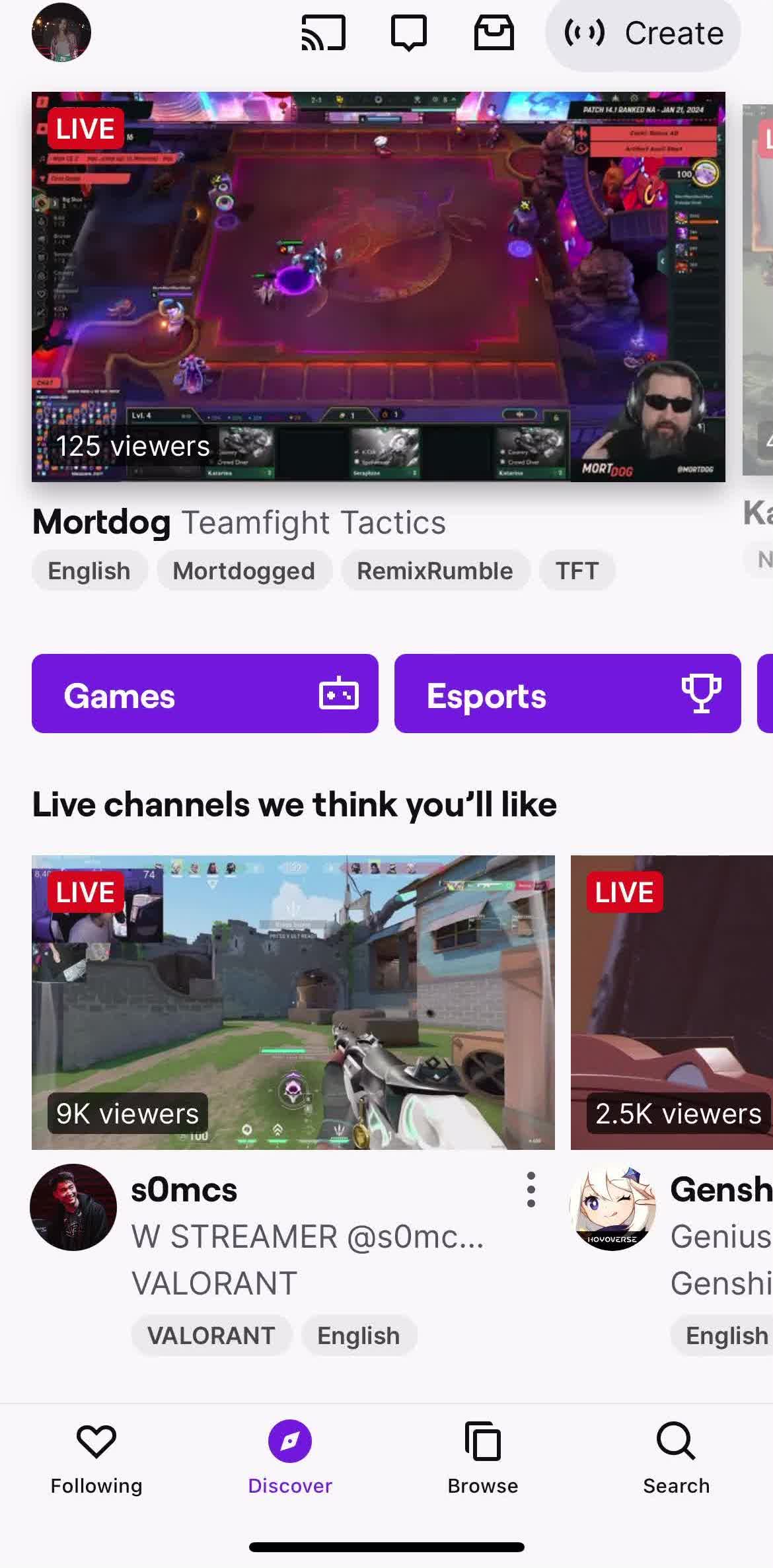 Twitch Home screen in the Changing Password flow