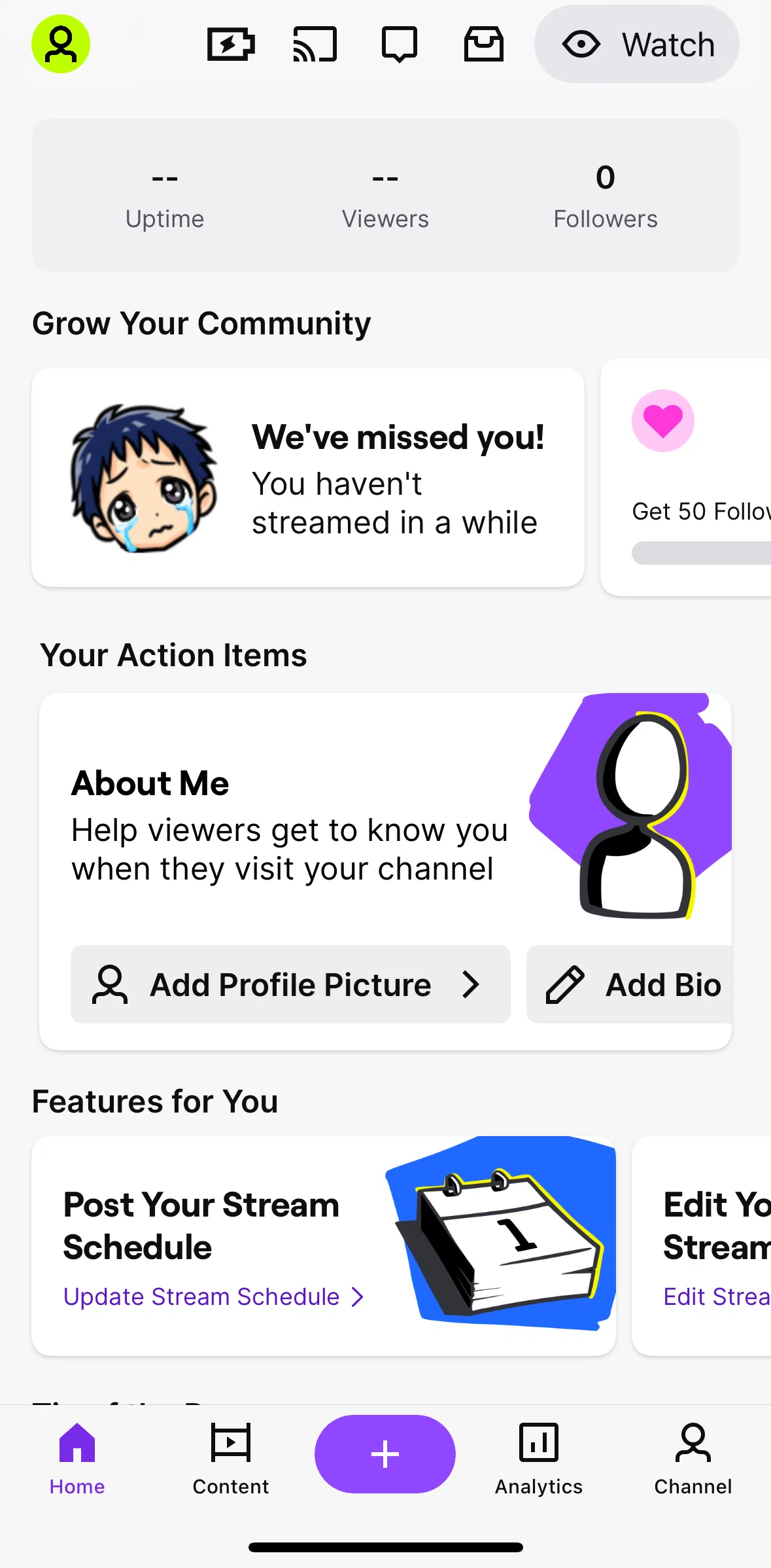 Twitch Screen screen in the Channel flow