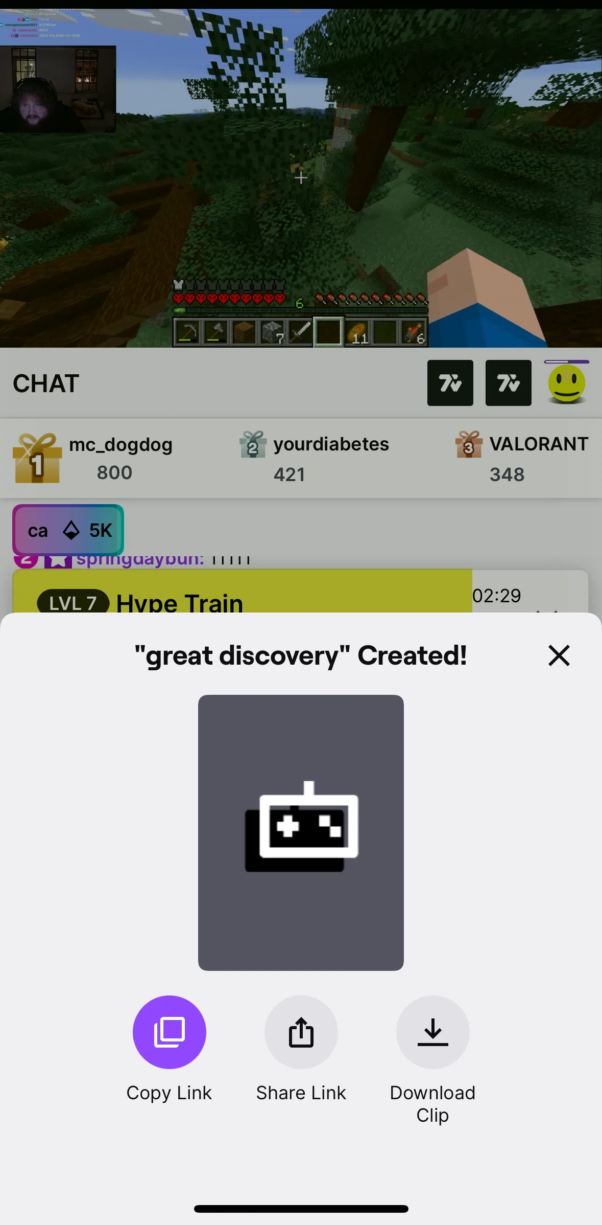 Twitch Screen screen in the Copying a link flow