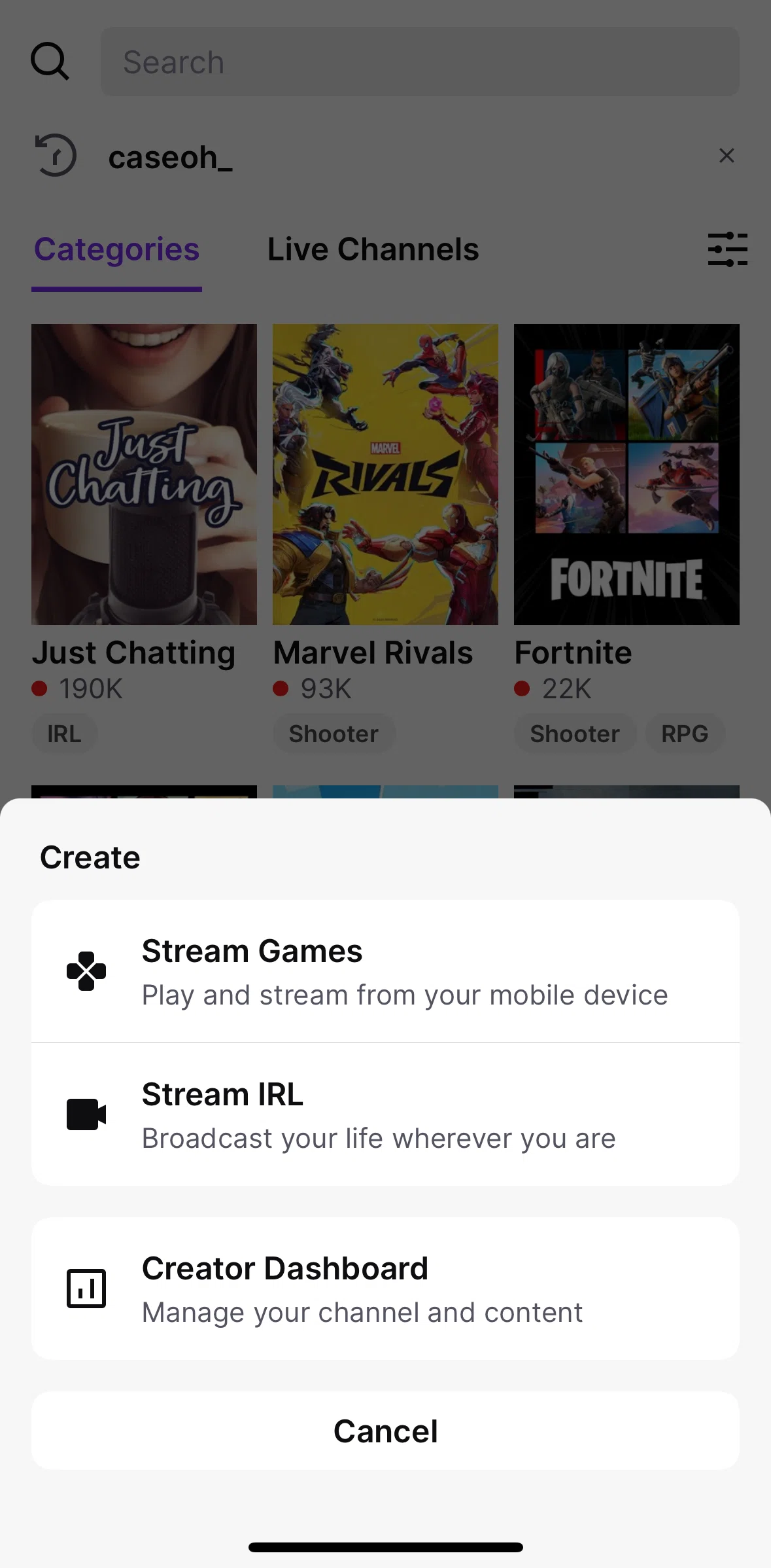 Twitch Screen screen in the Creator dashboard flow