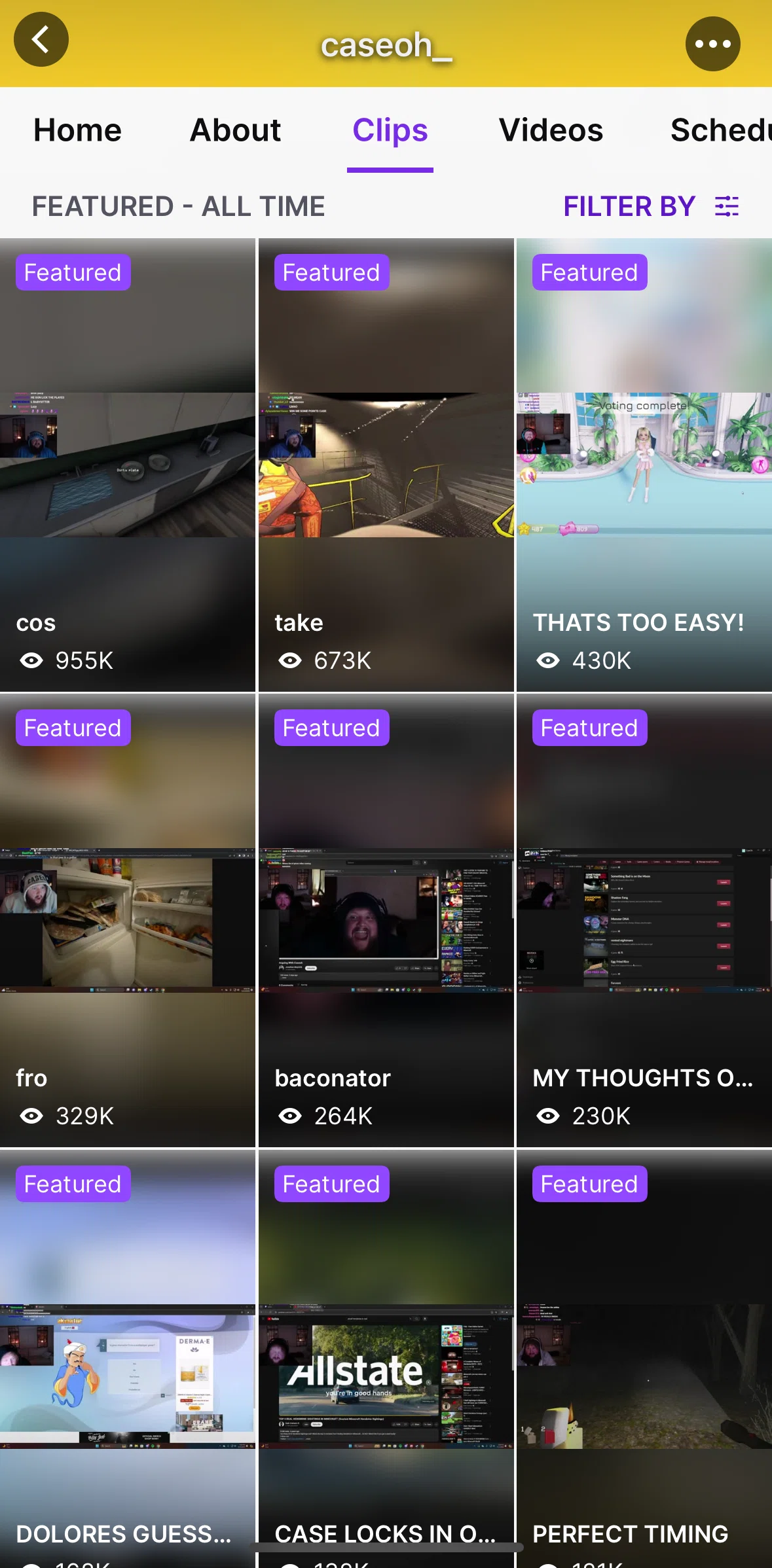 Twitch Screen screen in the Filtering clips flow