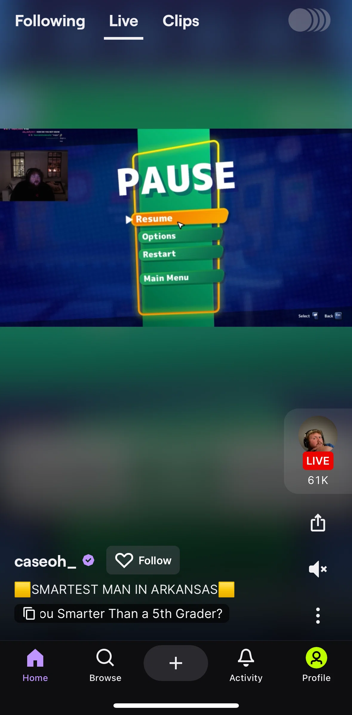 Twitch Screen screen in the Following a streamer flow
