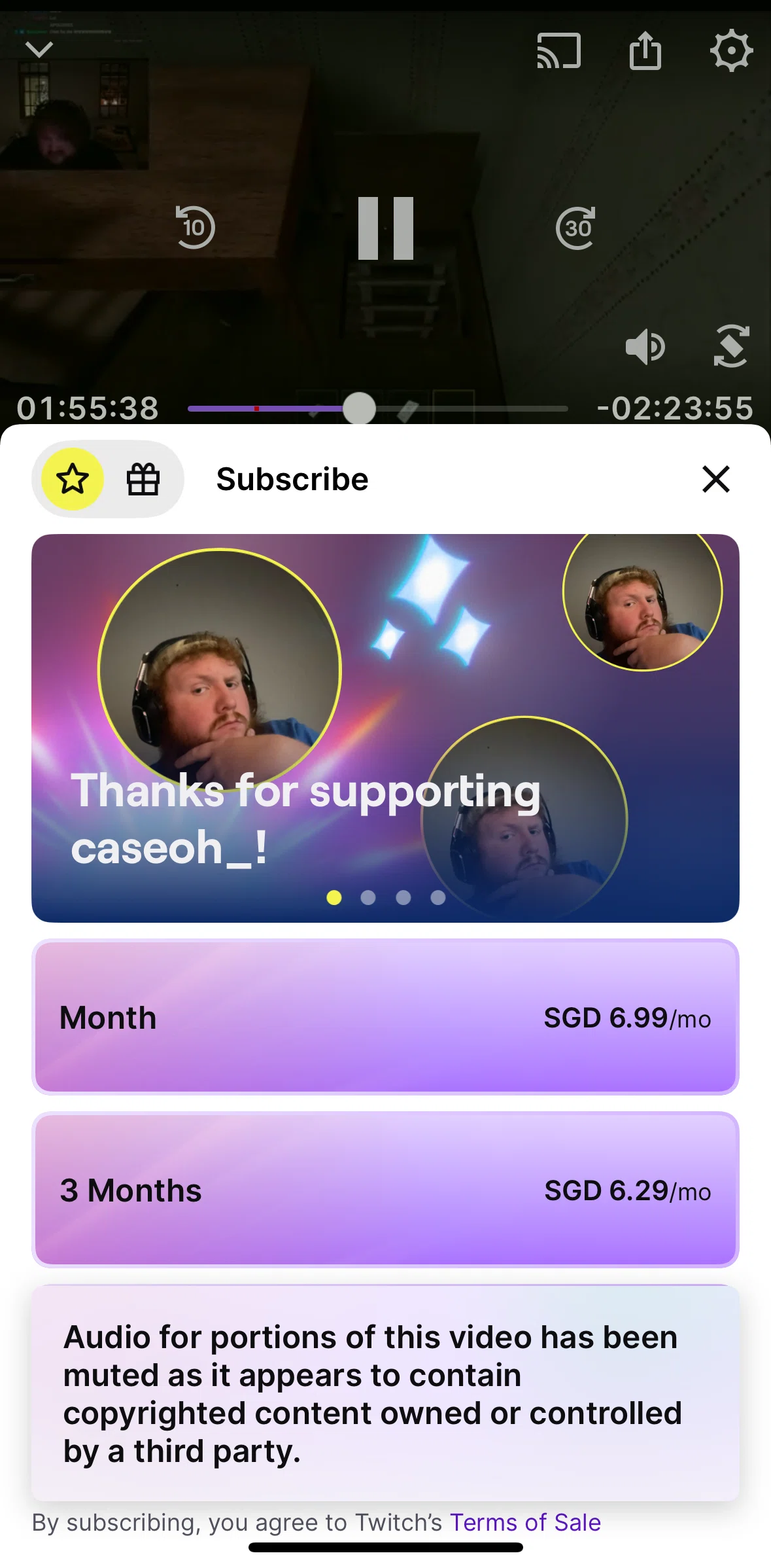 Twitch Screen screen in the Gift a sub flow