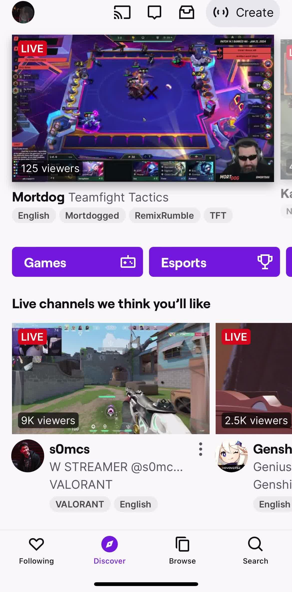 Twitch Home screen in the Help Center flow