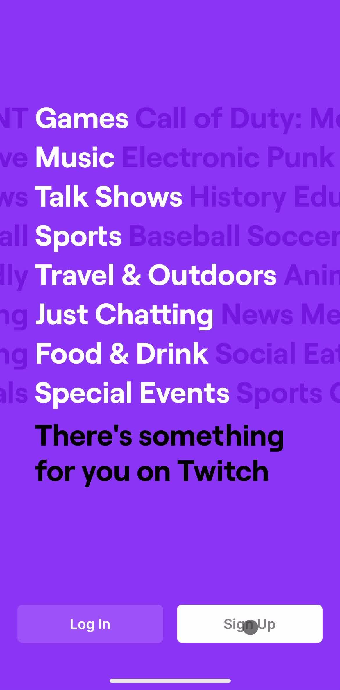 Twitch Sign up screen in the Onboarding flow