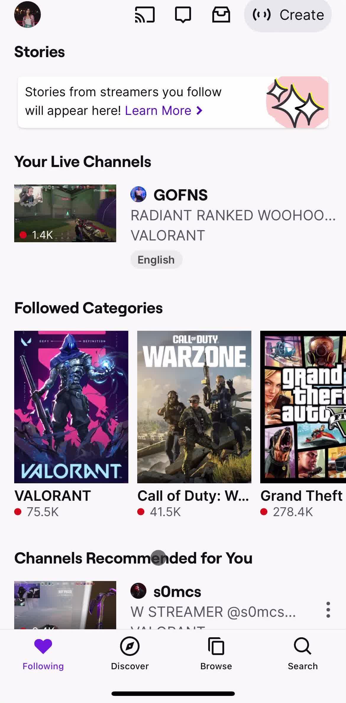 Twitch Home screen in the Reporting A Video flow