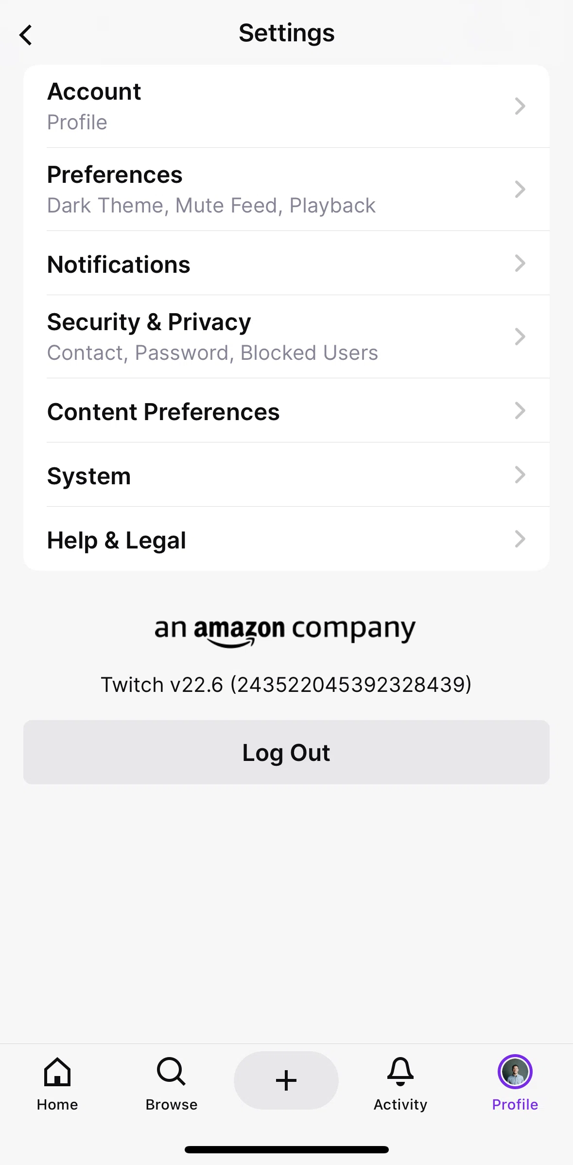 Twitch Screen screen in the Security & privacy flow