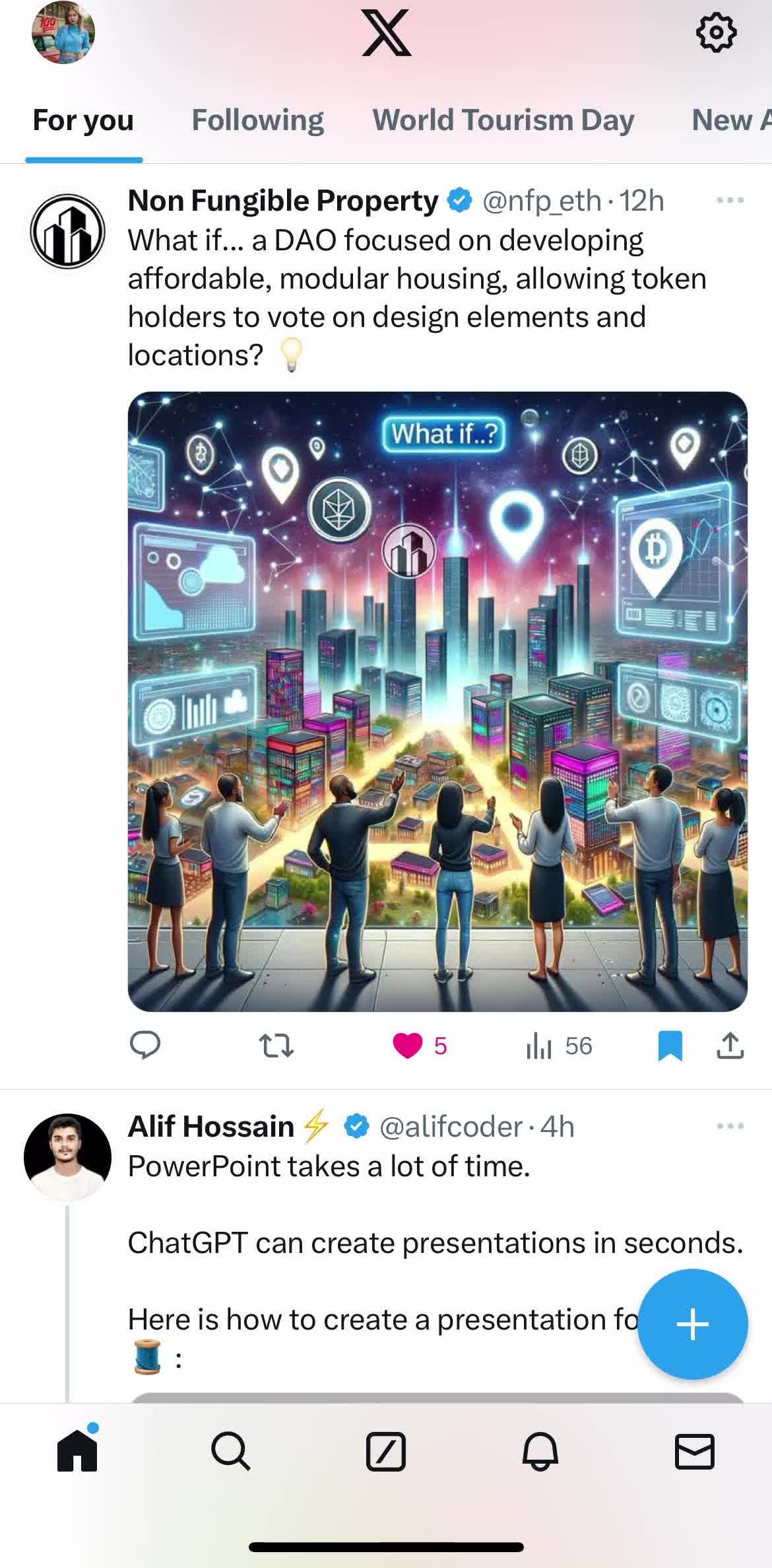 Twitter Home screen in the Blocking A User flow