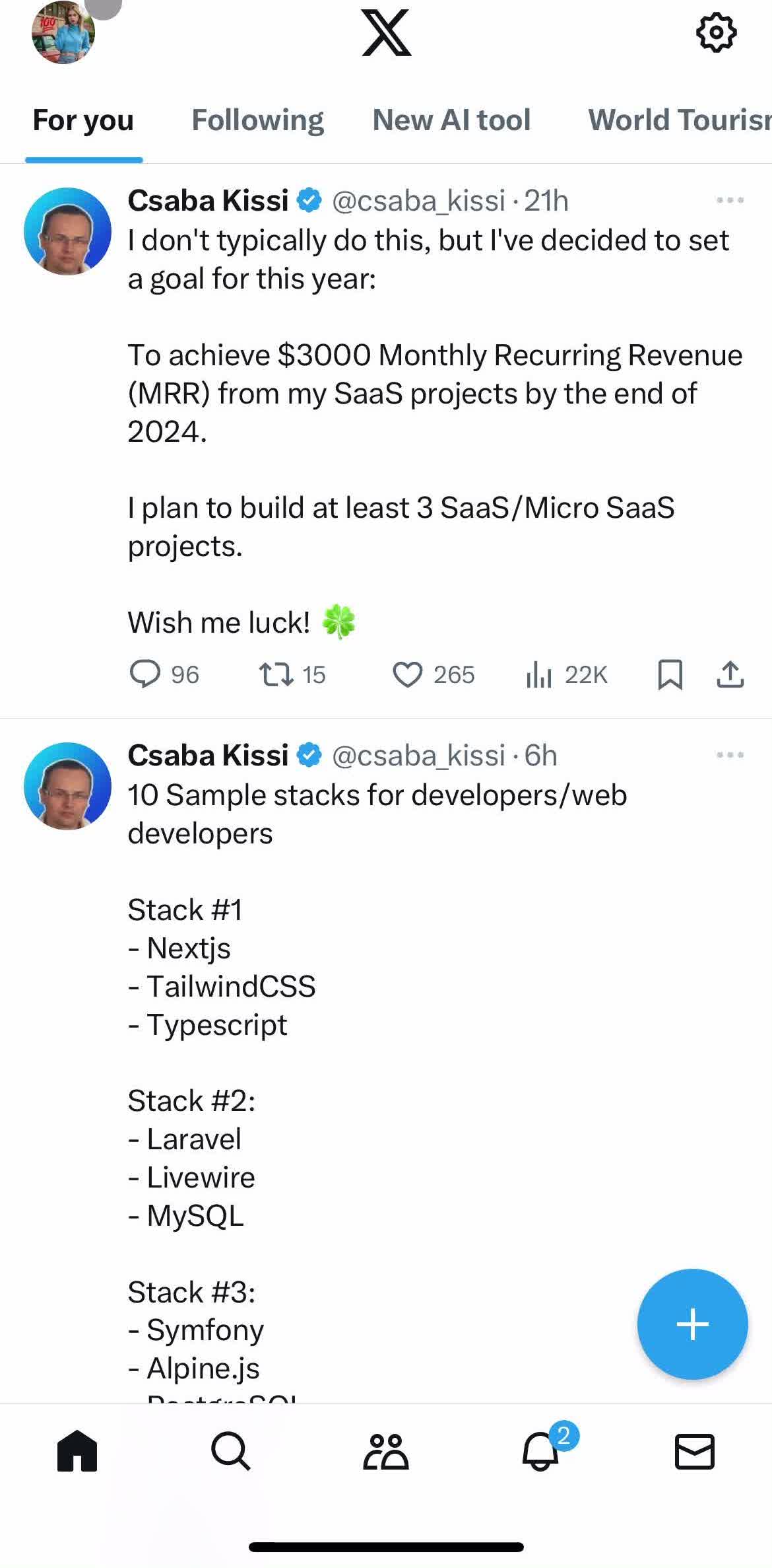 Twitter Home screen in the Creating A List flow