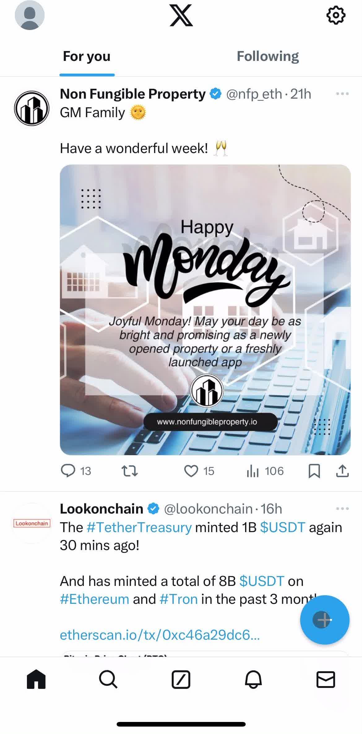 Twitter Home screen in the Creating A Post flow